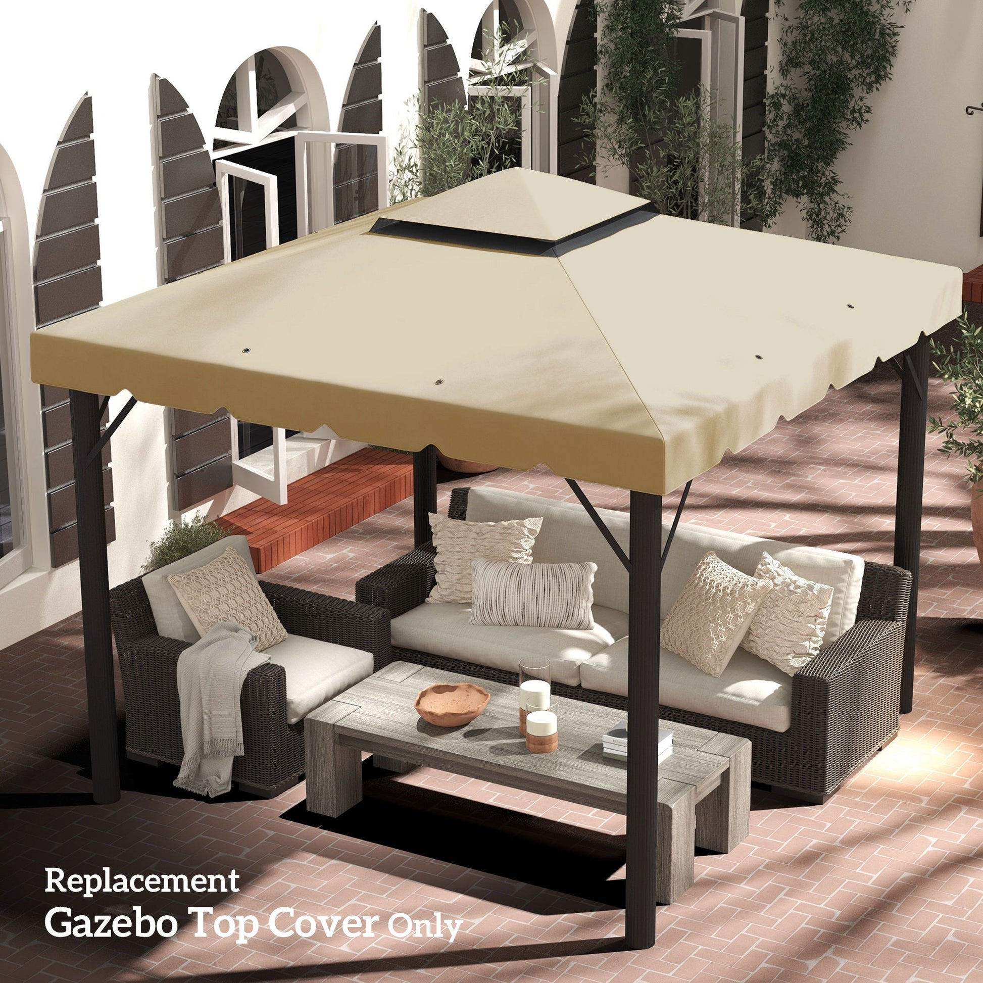 9.8' x 9.8' Gazebo Replacement Canopy, Gazebo Top Cover with Double Vented Roof for Garden Patio Outdoor TOP ONLY, Beige