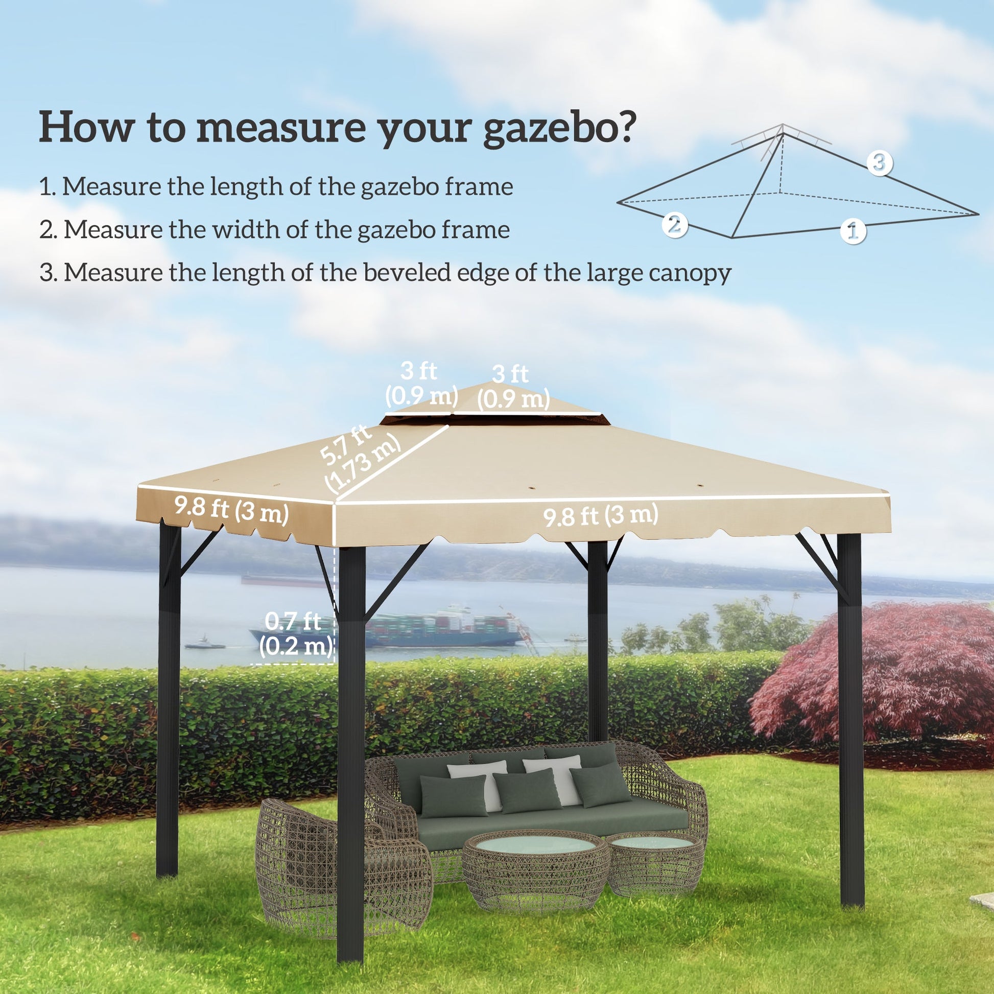 9.8' x 9.8' Gazebo Replacement Canopy, Gazebo Top Cover with Double Vented Roof for Garden Patio Outdoor TOP ONLY, Beige