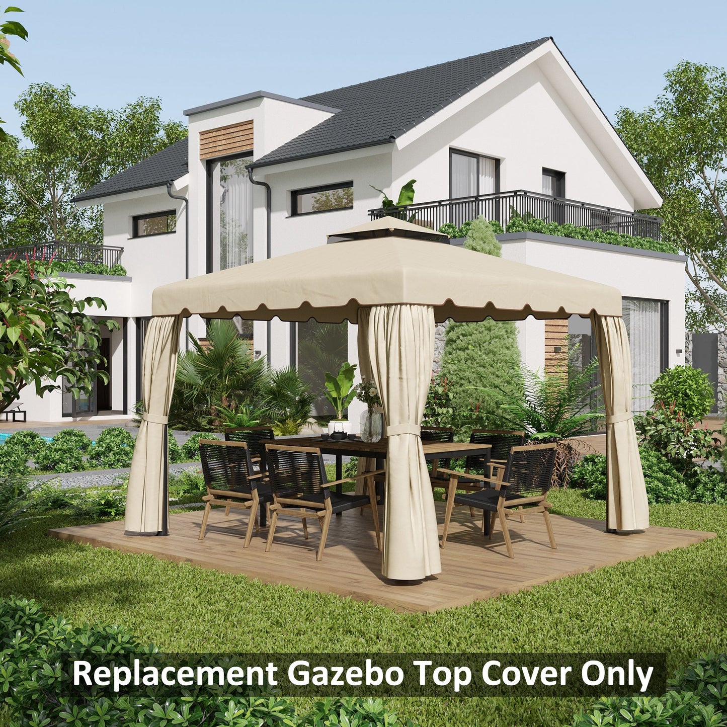 9.8' x 9.8' Gazebo Replacement Canopy, Gazebo Top Cover with Double Vented Roof for Garden Patio Outdoor TOP ONLY, Beige