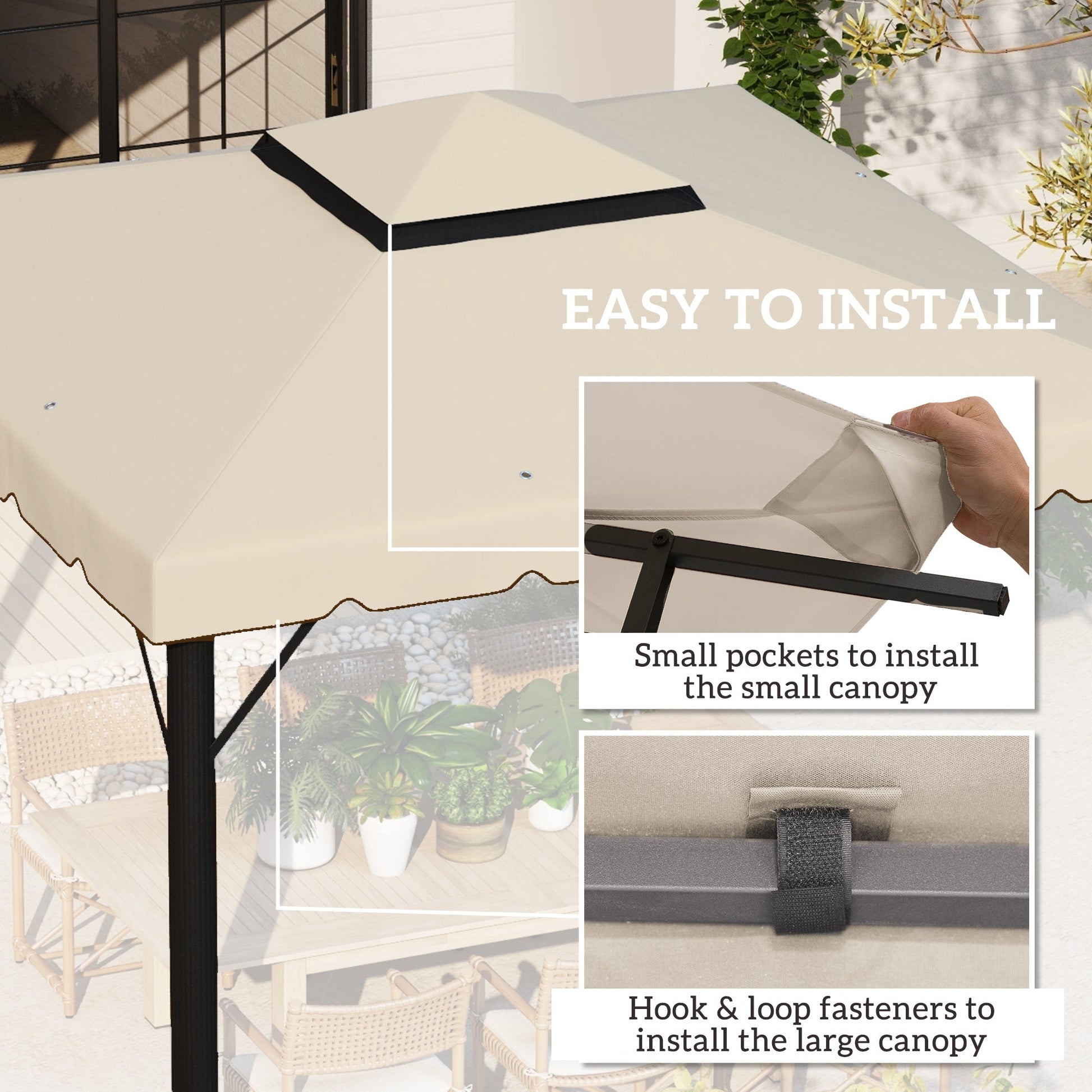 9.8' x 9.8' Gazebo Replacement Canopy, Gazebo Top Cover with Double Vented Roof for Garden Patio Outdoor TOP ONLY, Beige