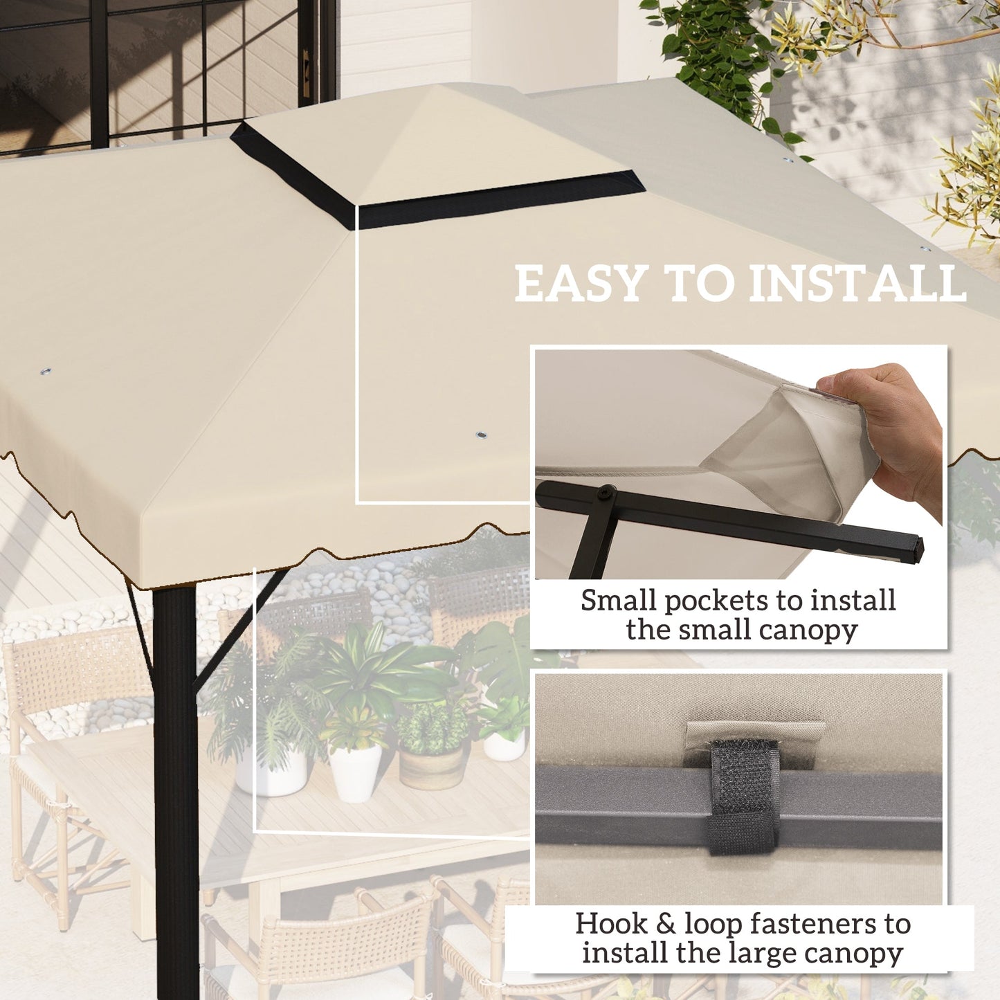 9.8' x 9.8' Gazebo Replacement Canopy, Gazebo Top Cover with Double Vented Roof for Garden Patio Outdoor TOP ONLY, Beige