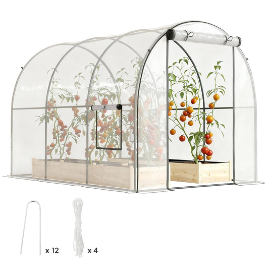 3 x 2 x 2 m Polytunnel Greenhouse with Roll-up Door and Mesh Window, Walk-in Grow House Tent with Plastic Cover and Steel Frame, Clear