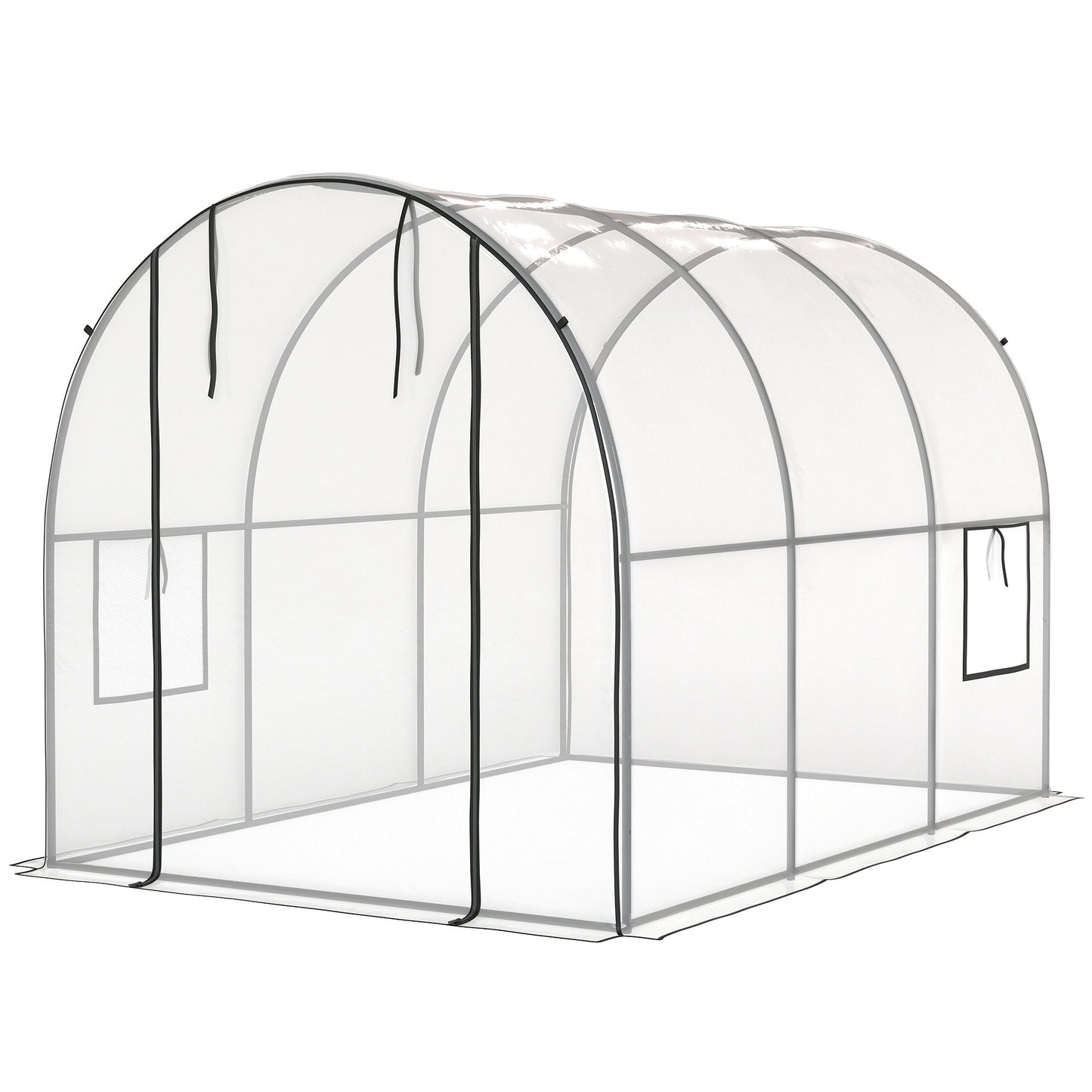 3 x 2 x 2 m Polytunnel Greenhouse with Roll-up Door and Mesh Window, Walk-in Grow House Tent with Plastic Cover and Steel Frame, Clear