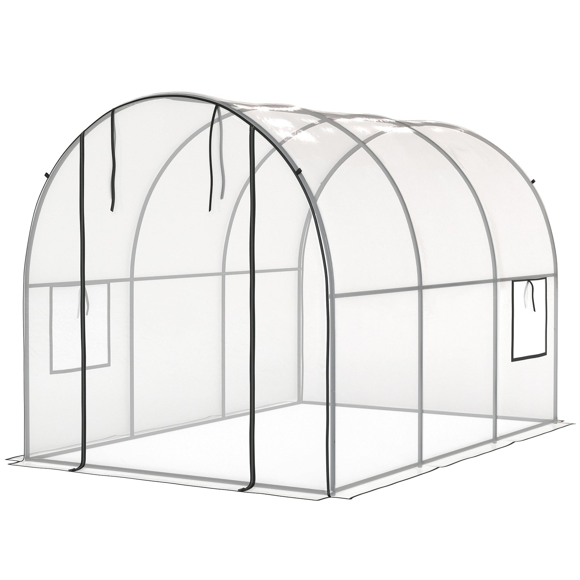 3 x 2 x 2 m Polytunnel Greenhouse with Roll-up Door and Mesh Window, Walk-in Grow House Tent with Plastic Cover and Steel Frame, Clear