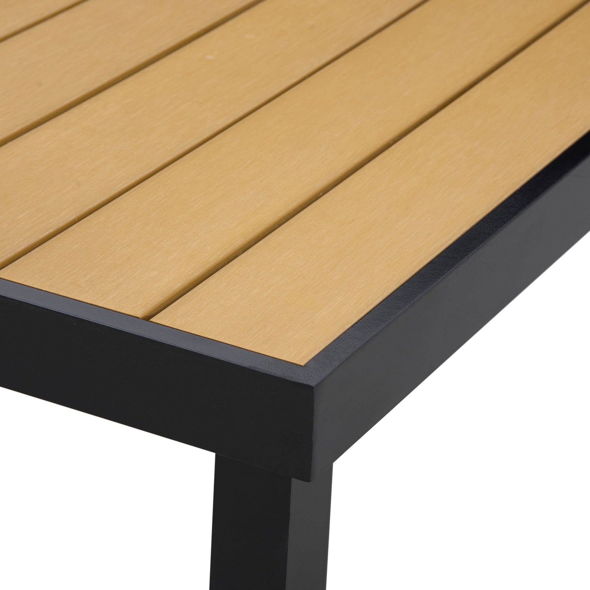 75" x 35" Outdoor Dining Table for 8 People, Rectangular Aluminum Frame Garden Table with All-Weather Faux Wood Top for Garden, Lawn, Patio, Natural