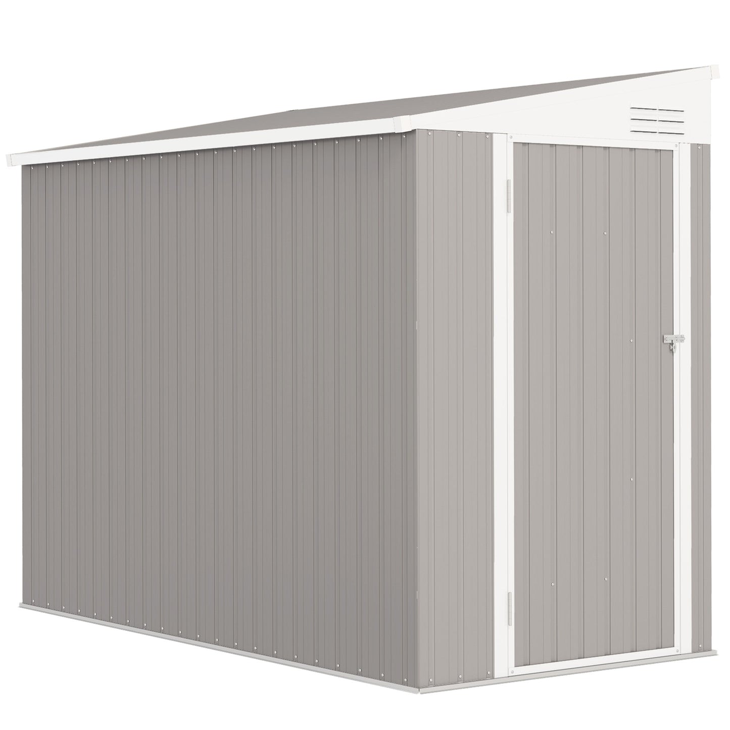 4' x 8' Steel Garden Storage Shed Lean to Shed Outdoor Metal Tool House with Lockable Door and 2 Air Vents for Backyard, Patio, Lawn, Light Grey