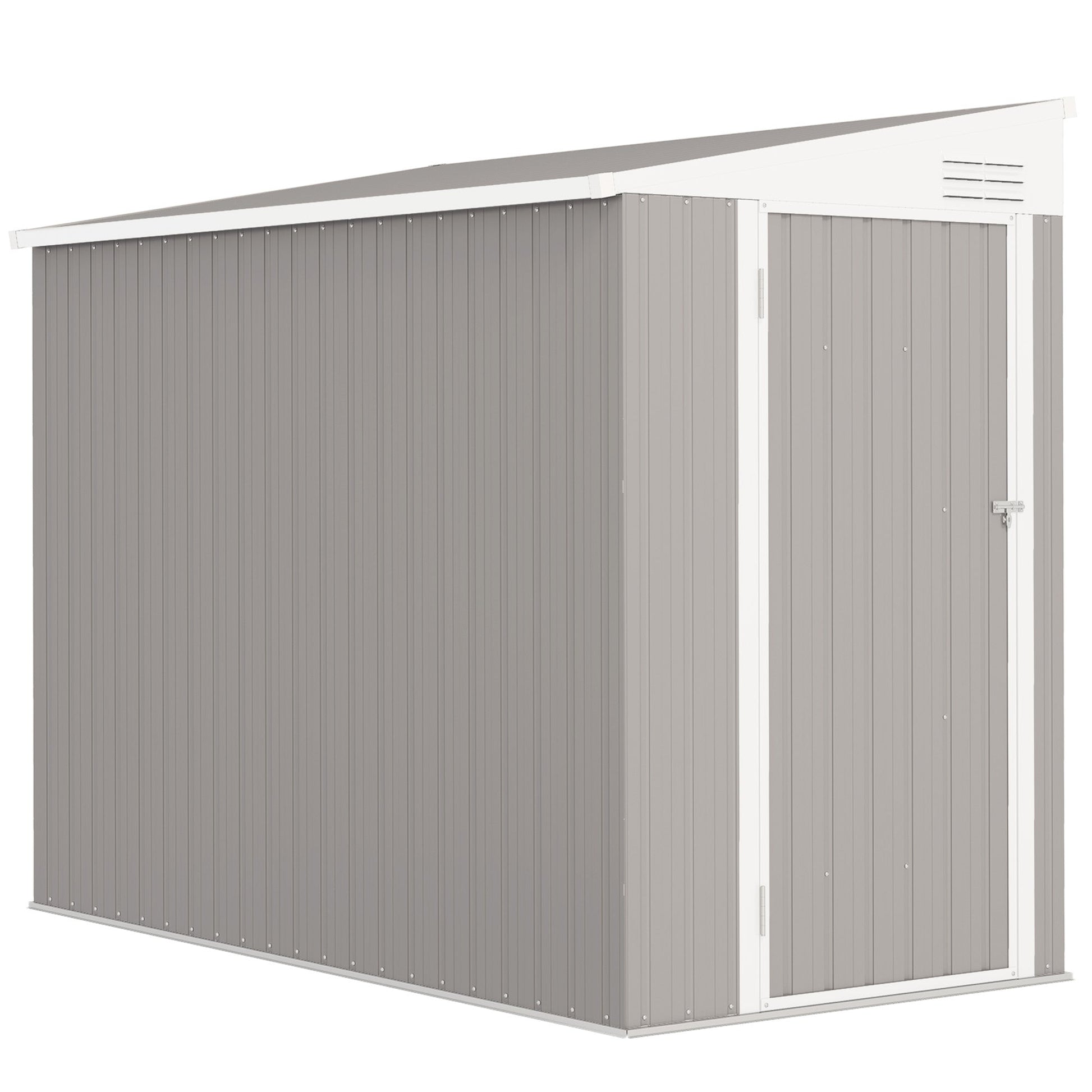 4' x 8' Steel Garden Storage Shed Lean to Shed Outdoor Metal Tool House with Lockable Door and 2 Air Vents for Backyard, Patio, Lawn, Light Grey