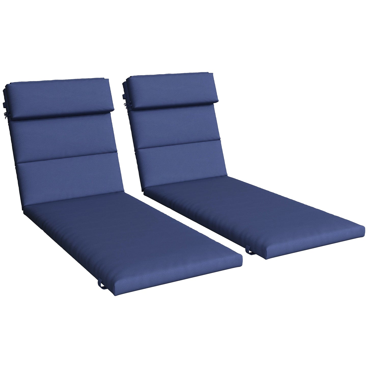 Set of 2 Outdoor Lounge Chair Cushions, Patio Chaise Lounge Cushions with Headrest and Ties, Water Resistant Replacement Sun Lounger Seat Pads, Dark Blue