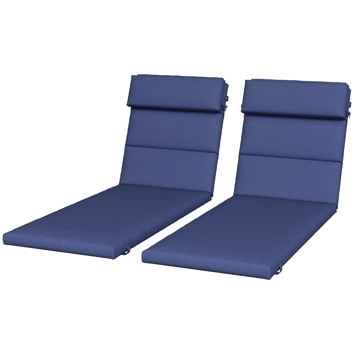 Set of 2 Outdoor Lounge Chair Cushions, Patio Chaise Lounge Cushions with Headrest and Ties, Water Resistant Replacement Sun Lounger Seat Pads, Dark Blue