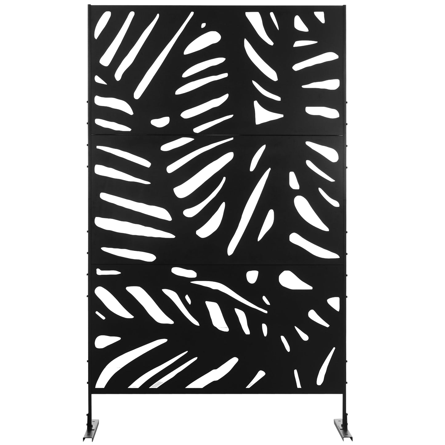 Metal Outdoor Privacy Screen, Decorative Outdoor Divider with Stand and Expansion Screws, Freestanding Privacy Panel for Garden Backyard Deck Pool Hot Tub, Leaf Style