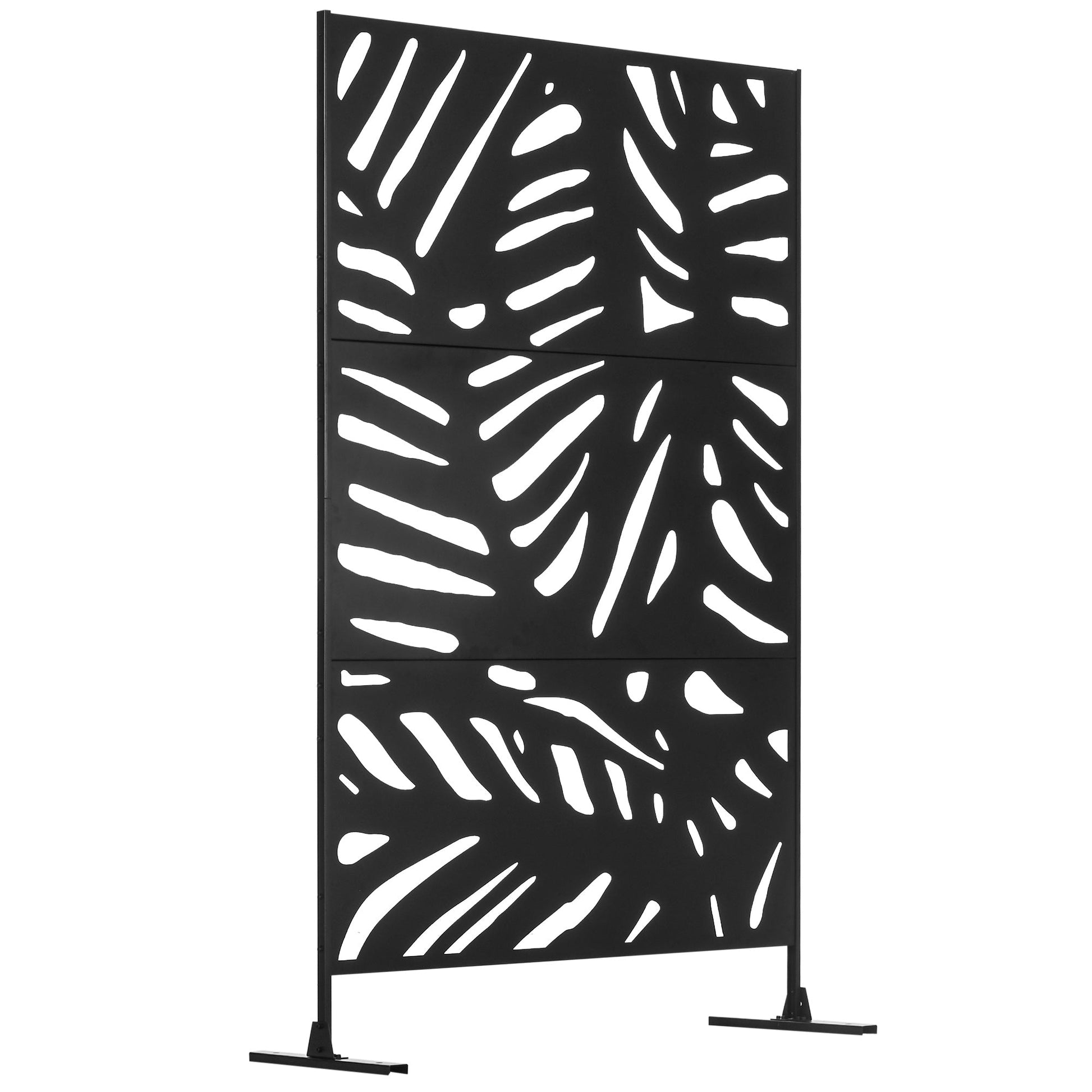Metal Outdoor Privacy Screen, Decorative Outdoor Divider with Stand and Expansion Screws, Freestanding Privacy Panel for Garden Backyard Deck Pool Hot Tub, Leaf Style