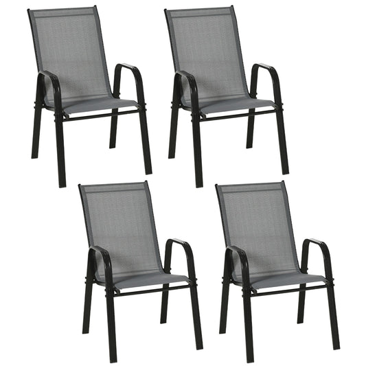 Set of 4 Outdoor Dining Chairs, Heavy Duty Stackable Patio Dining Set with Mesh Seat and Armrests for Balcony Garden, Dark Grey
