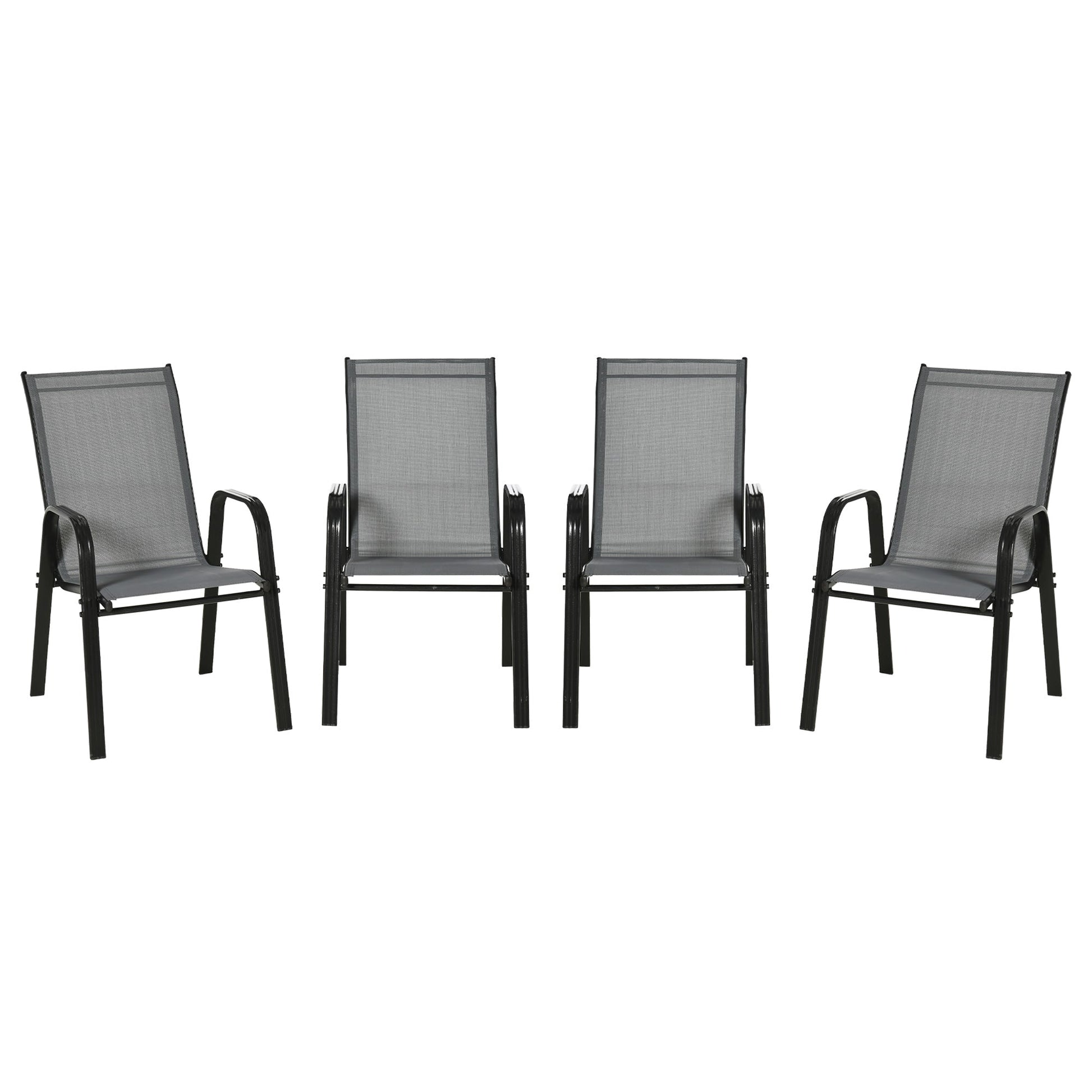 Set of 4 Outdoor Dining Chairs, Heavy Duty Stackable Patio Dining Set with Mesh Seat and Armrests for Balcony Garden, Dark Grey
