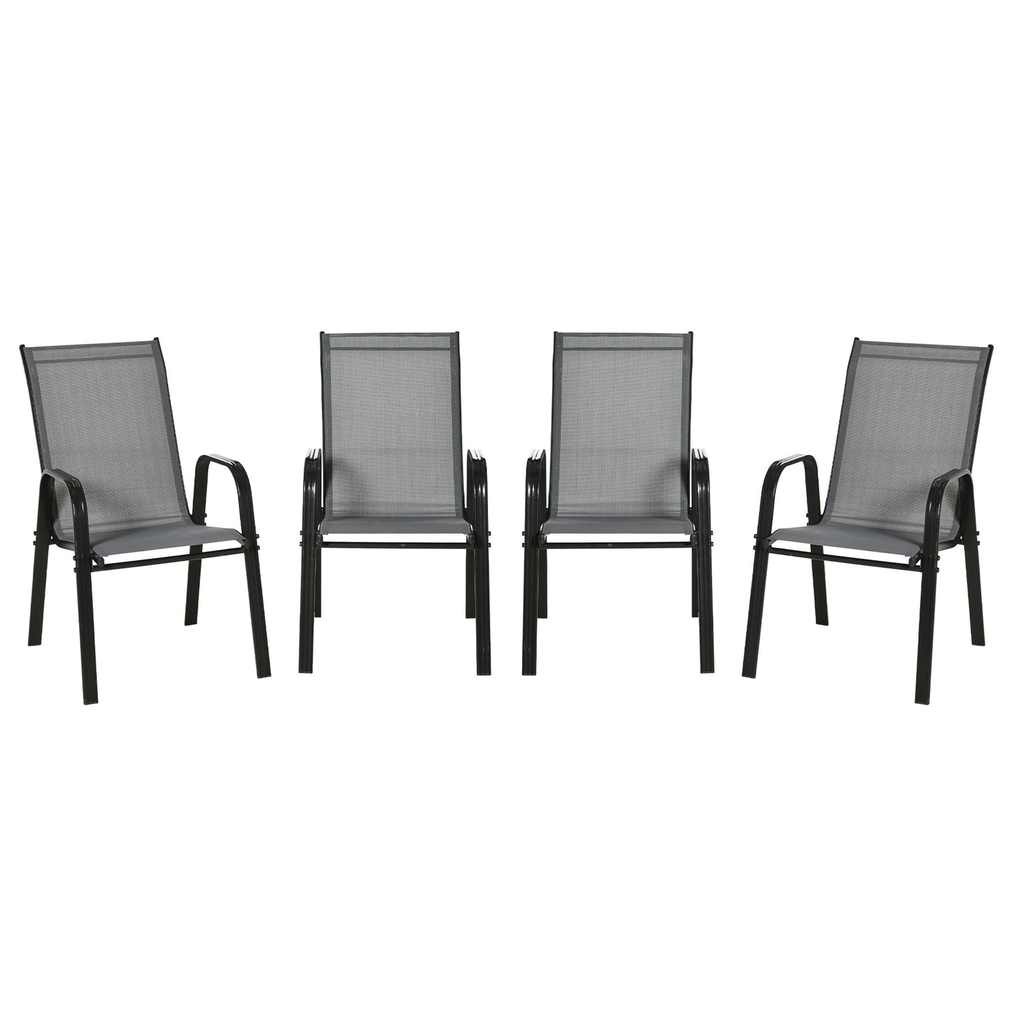 Set of 4 Outdoor Dining Chairs, Heavy Duty Stackable Patio Dining Set with Mesh Seat and Armrests for Balcony Garden, Dark Grey