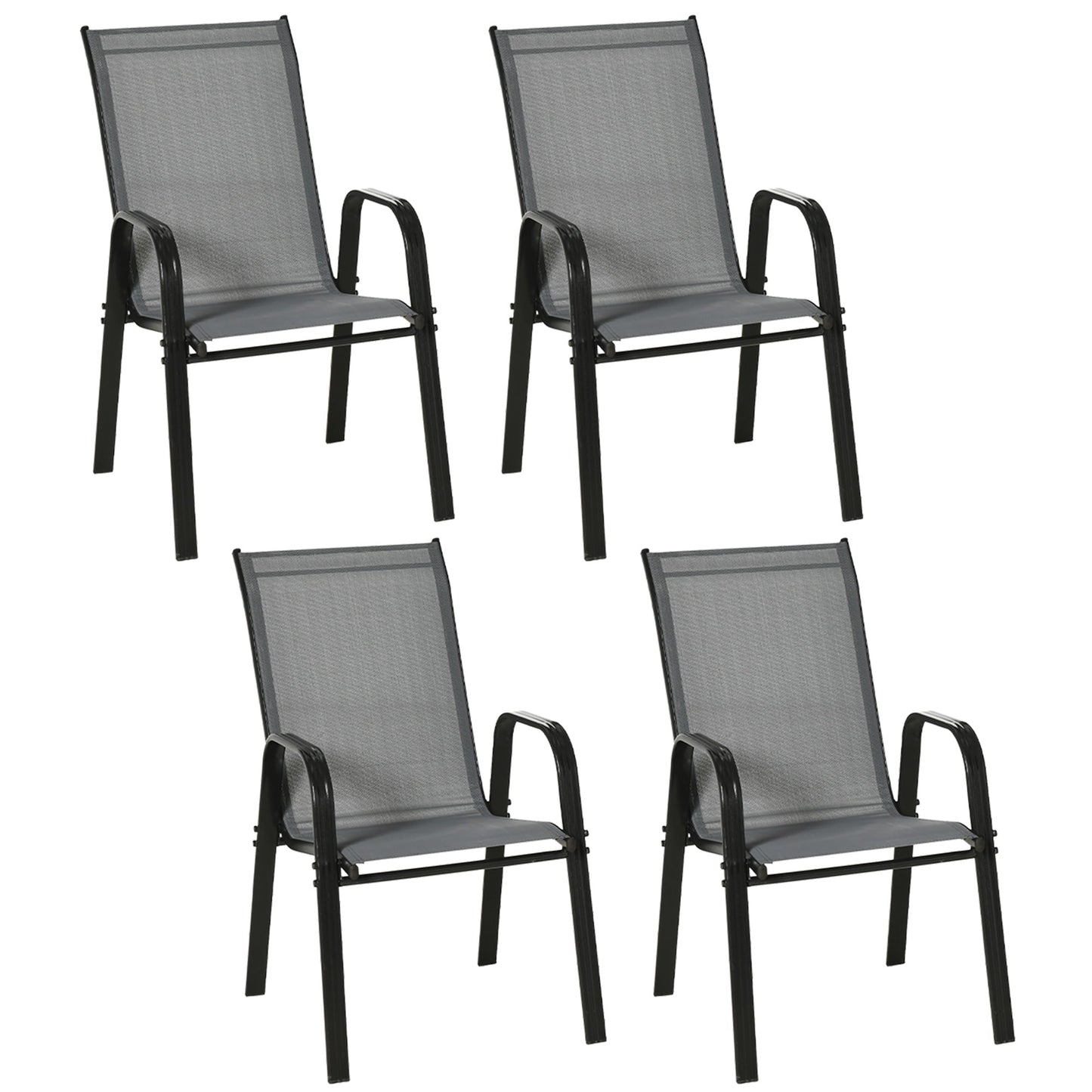 Set of 4 Outdoor Dining Chairs, Heavy Duty Stackable Patio Dining Set with Mesh Seat and Armrests for Balcony Garden, Dark Grey
