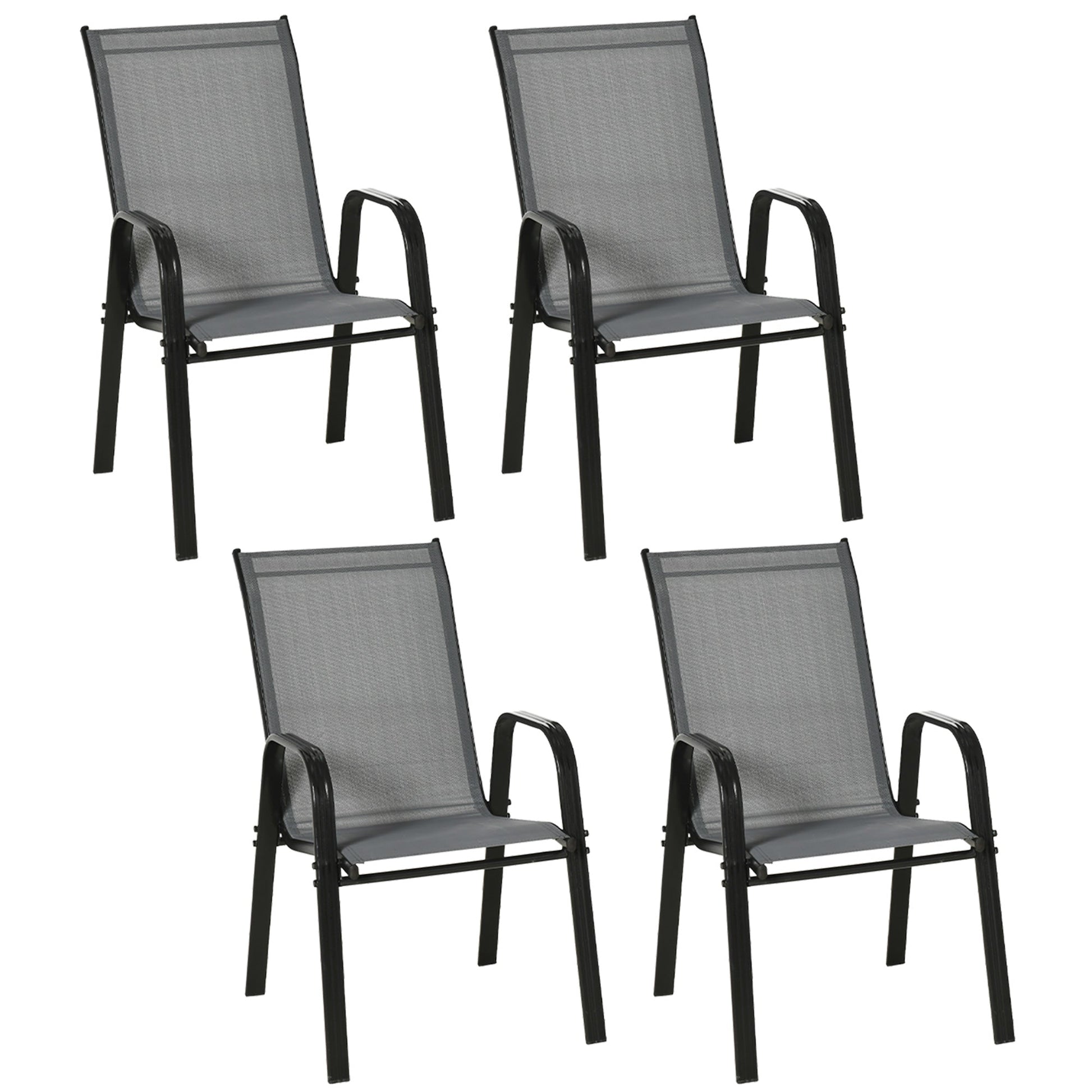 Set of 4 Outdoor Dining Chairs, Heavy Duty Stackable Patio Dining Set with Mesh Seat and Armrests for Balcony Garden, Dark Grey