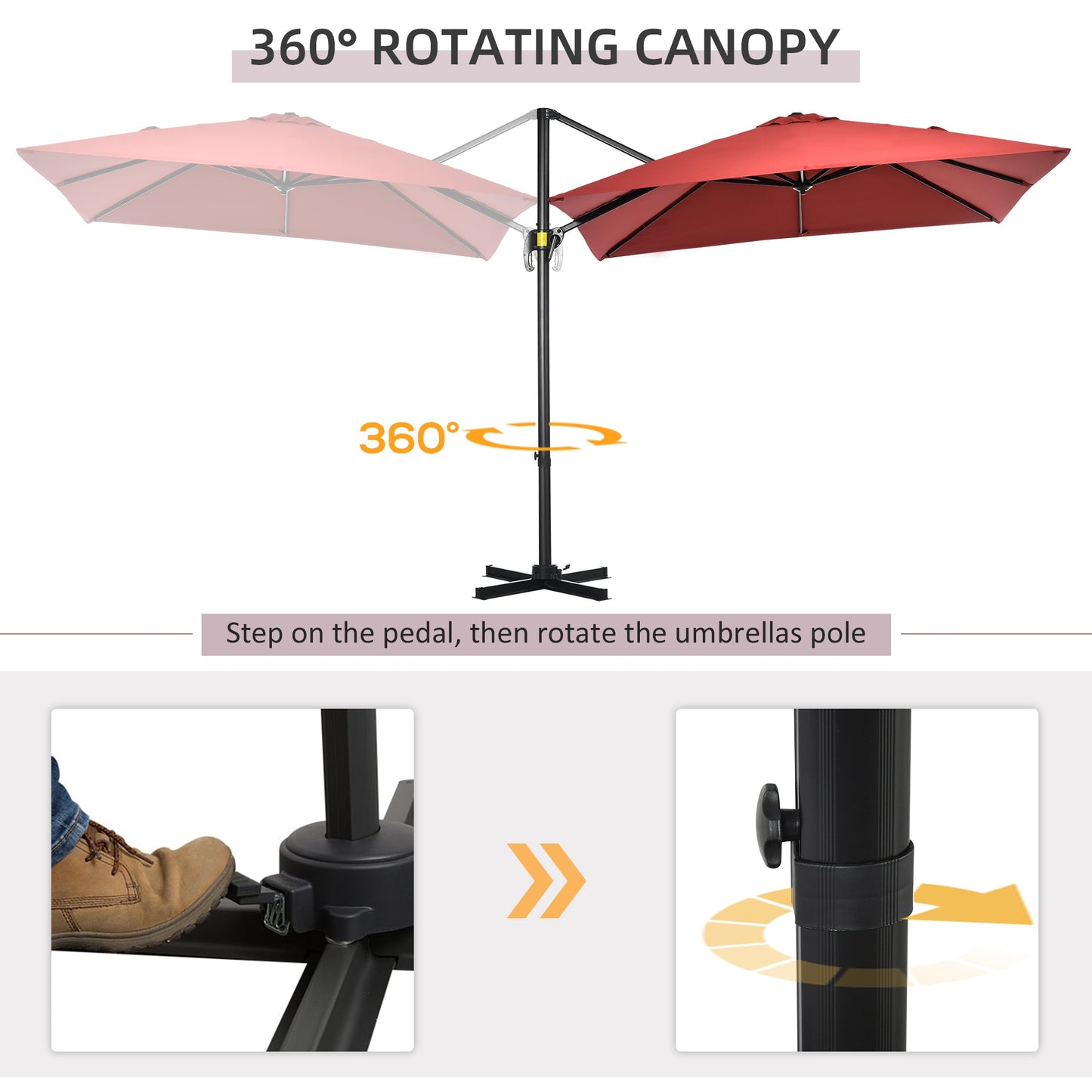 8' x 8' Square Patio Hanging Offset Umbrella with 360° Rotation, Aluminum Outdoor Cantilever Parasol with Crank & Tilt, Sun Canopy Shelter with Cross Base, Wine Red