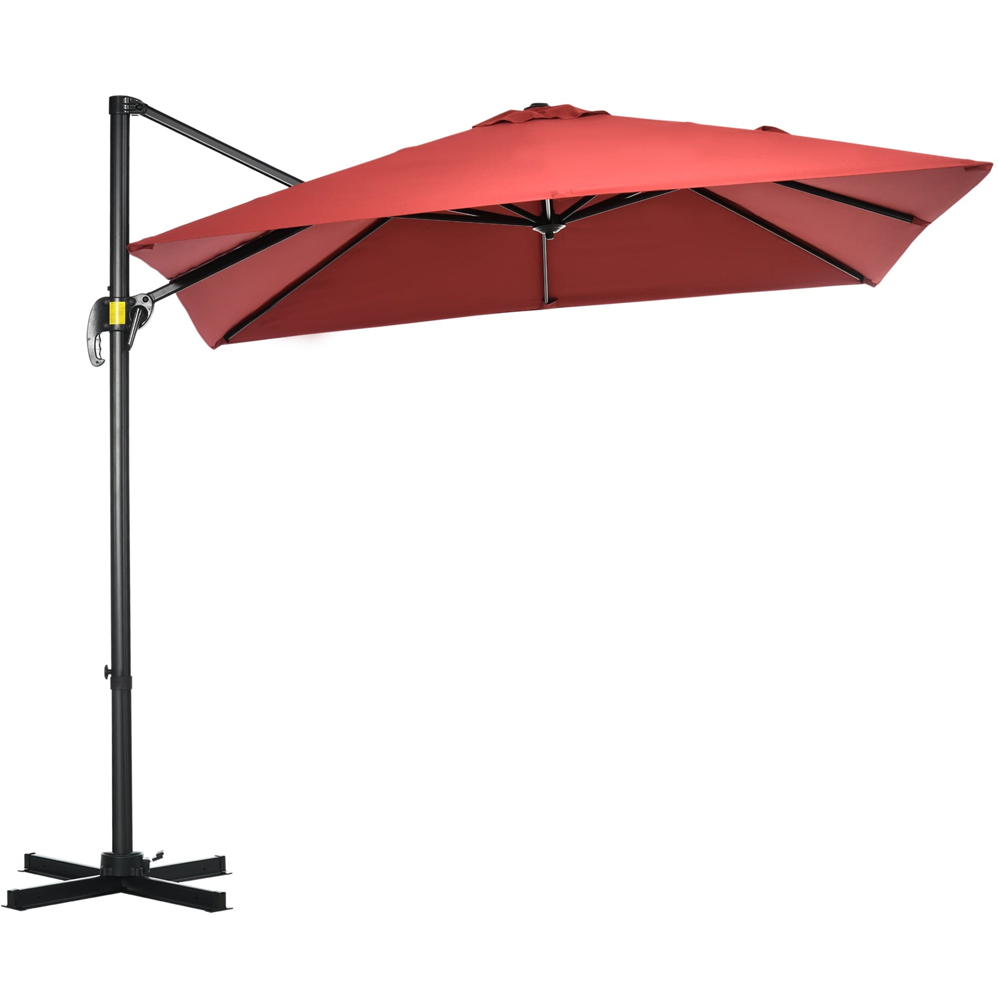 8' x 8' Square Patio Hanging Offset Umbrella with 360° Rotation, Aluminum Outdoor Cantilever Parasol with Crank & Tilt, Sun Canopy Shelter with Cross Base, Wine Red