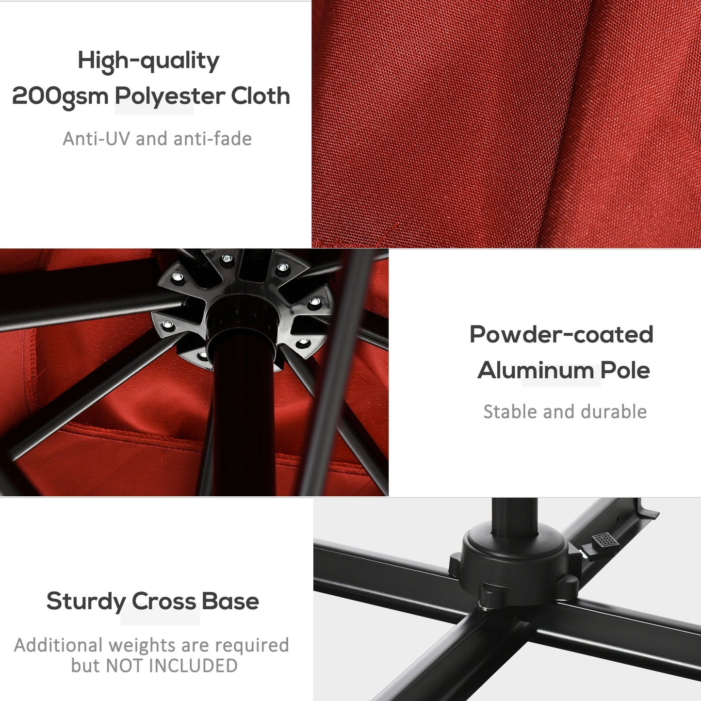 8' x 8' Square Patio Hanging Offset Umbrella with 360° Rotation, Aluminum Outdoor Cantilever Parasol with Crank & Tilt, Sun Canopy Shelter with Cross Base, Wine Red