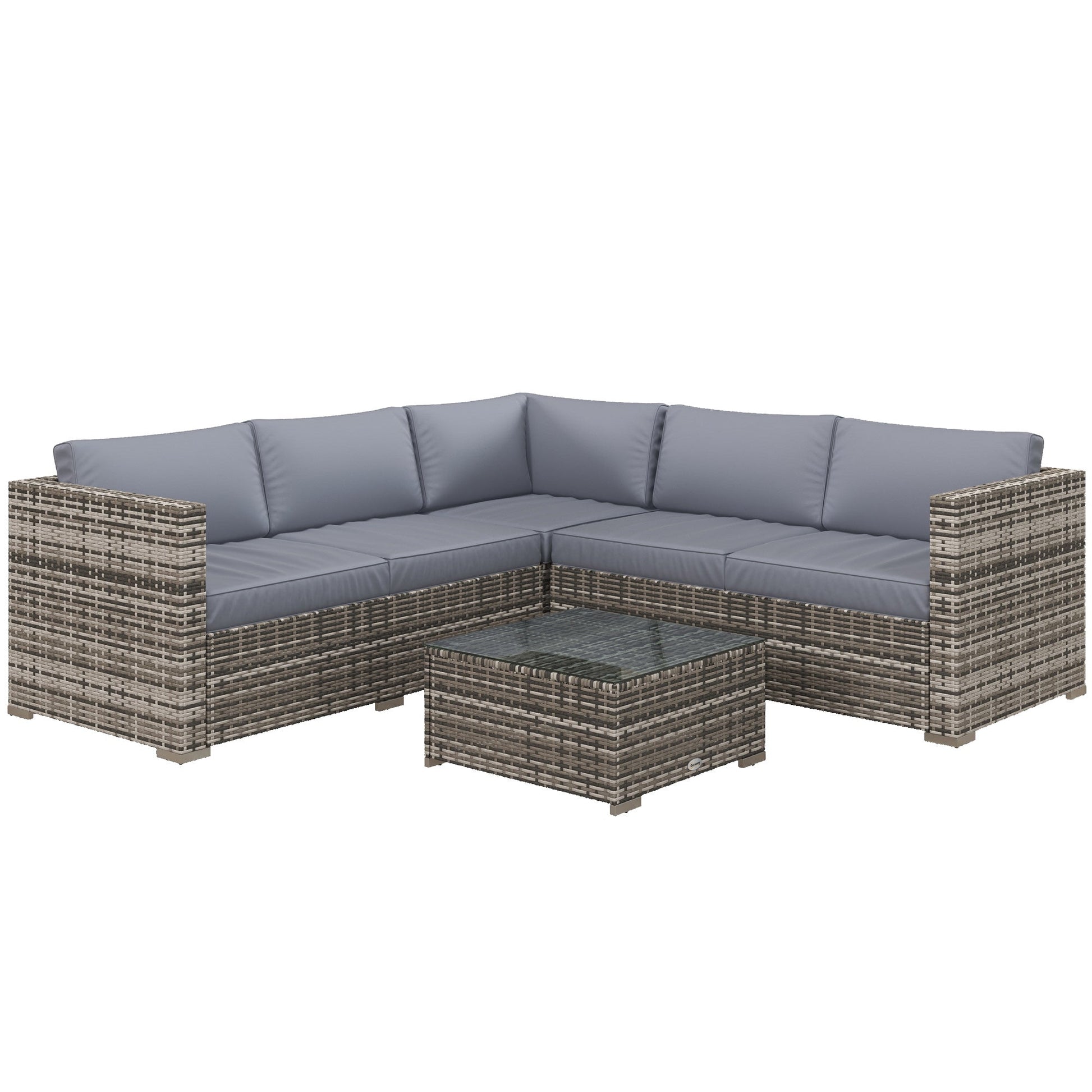 4 Pieces Garden Rattan Furniture Set, Wicker Patio Furniture Outdoor Conversation Set with Corner Sofa Loveseats Coffee Table Cushions for Backyard Pool, Grey
