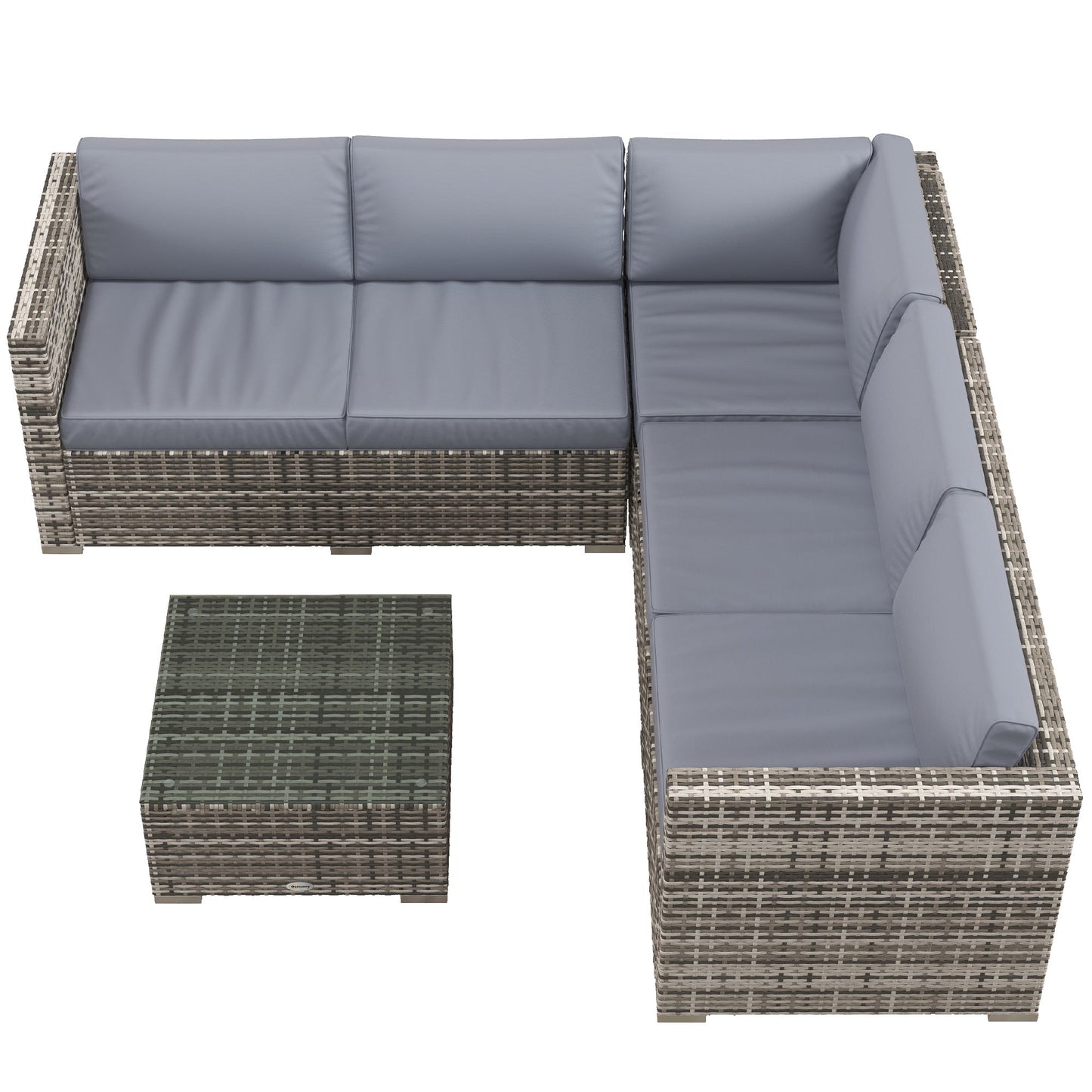 4 Pieces Garden Rattan Furniture Set, Wicker Patio Furniture Outdoor Conversation Set with Corner Sofa Loveseats Coffee Table Cushions for Backyard Pool, Grey