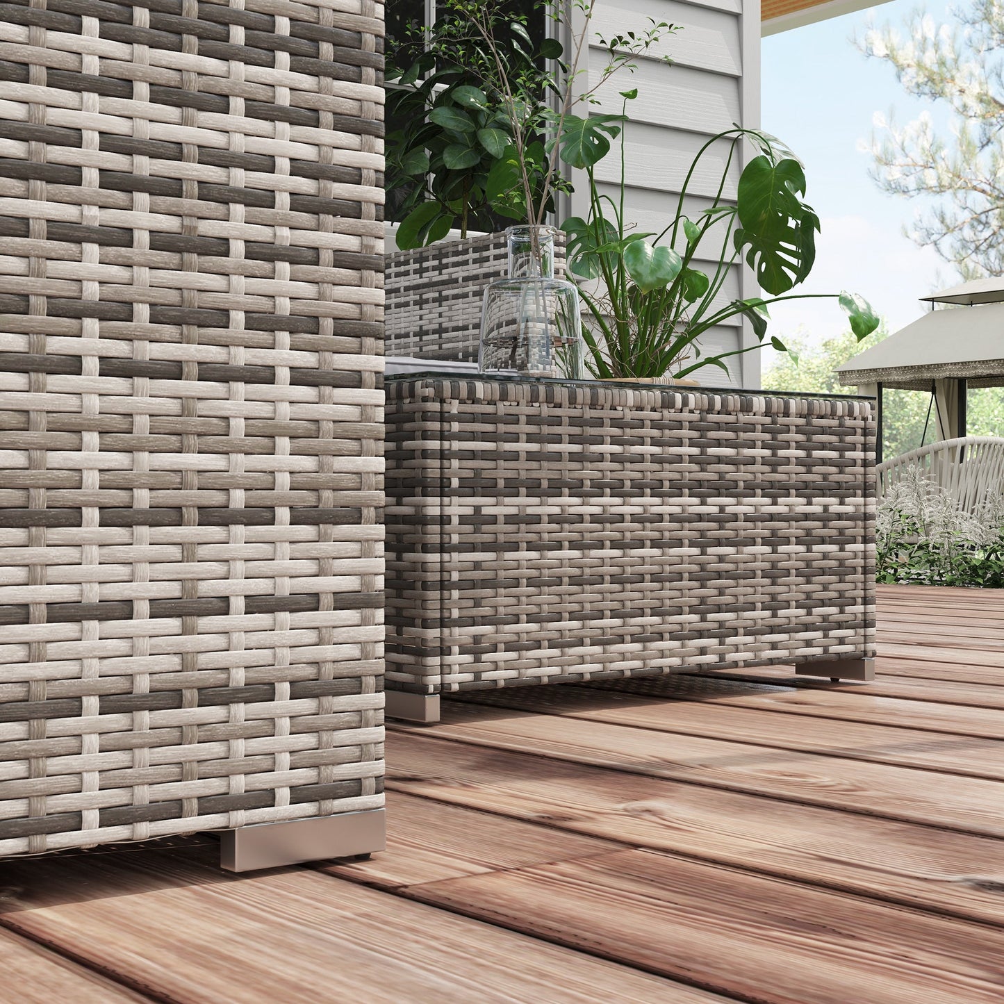 4 Pieces Garden Rattan Furniture Set, Wicker Patio Furniture Outdoor Conversation Set with Corner Sofa Loveseats Coffee Table Cushions for Backyard Pool, Grey