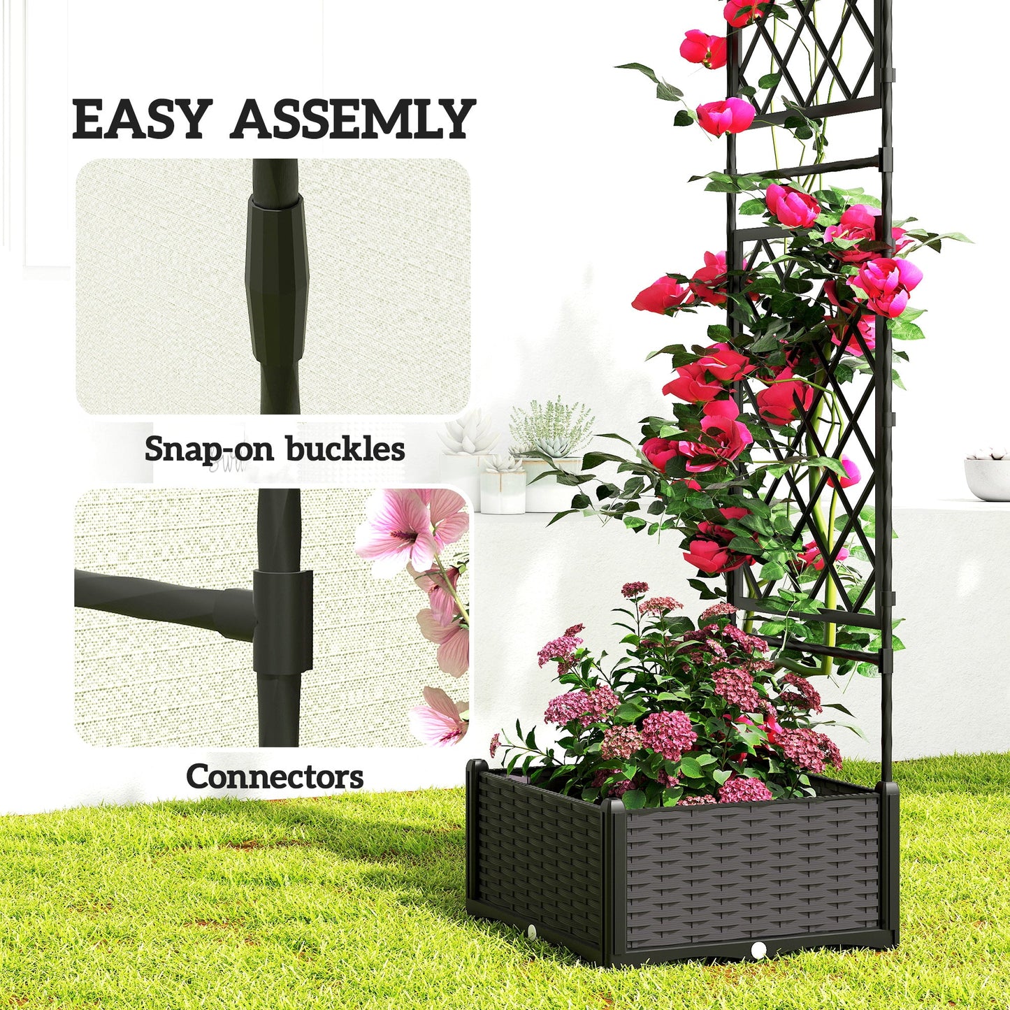 7.2ft Garden Arch with 2 Planter Boxes, PE-Coated Steel Outdoor Trellis Arbor for Climbing Plants, Wedding Arch for Party Outdoor Garden Backyard, Black