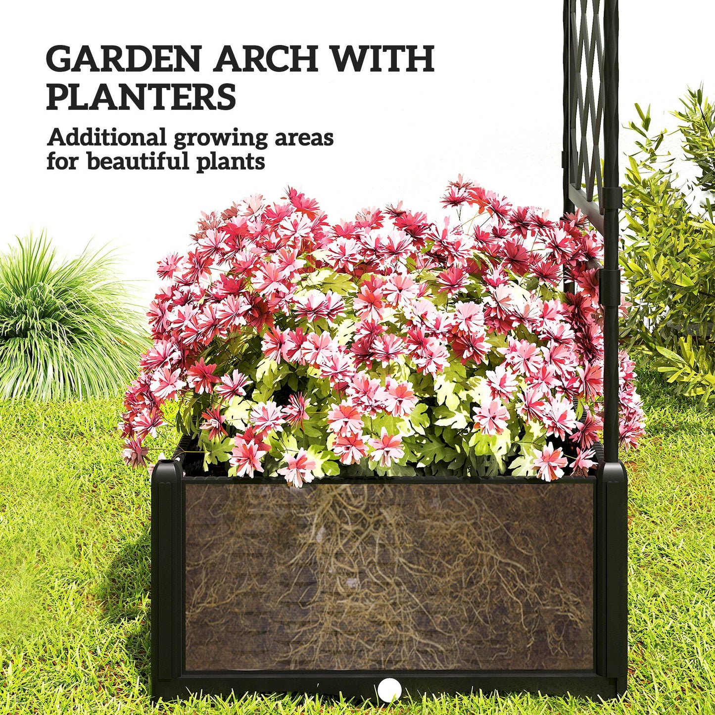 7.2ft Garden Arch with 2 Planter Boxes, PE-Coated Steel Outdoor Trellis Arbor for Climbing Plants, Wedding Arch for Party Outdoor Garden Backyard, Black