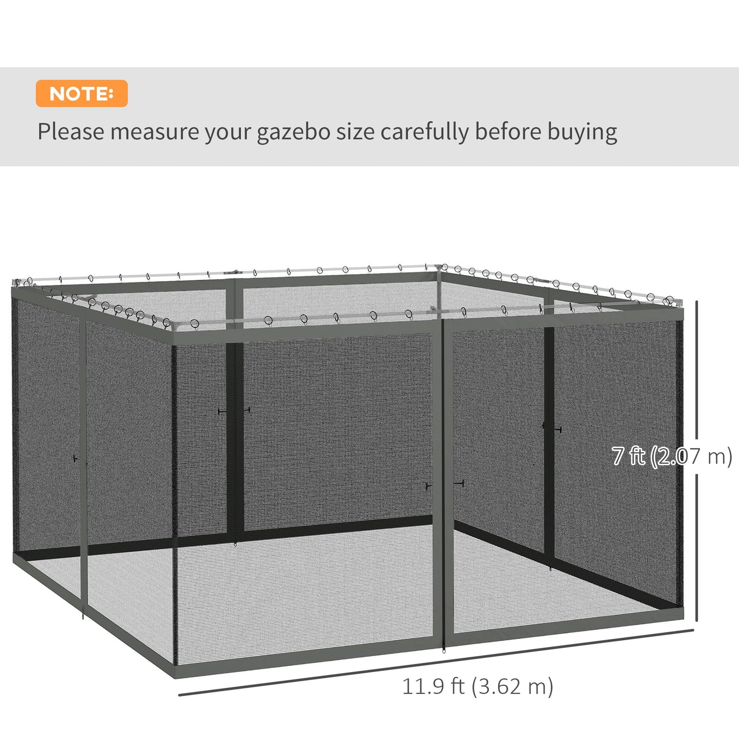 Replacement Mosquito Netting for Gazebo 12' x 12' Black Screen Walls for Canopy with Zippers for Parties and Outdoor Activities, Dark Grey
