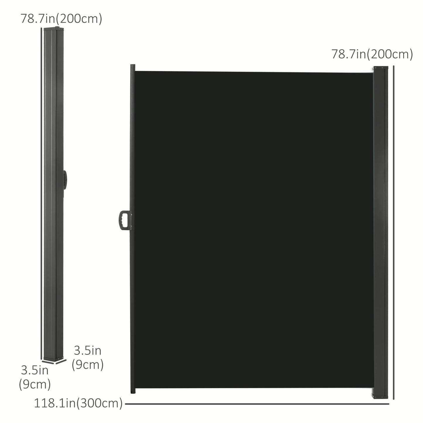 118" x 79" Retractable Side Awning Patio Outdoor Folding Privacy Screen with Resistance to UV Rays & Wind, Black