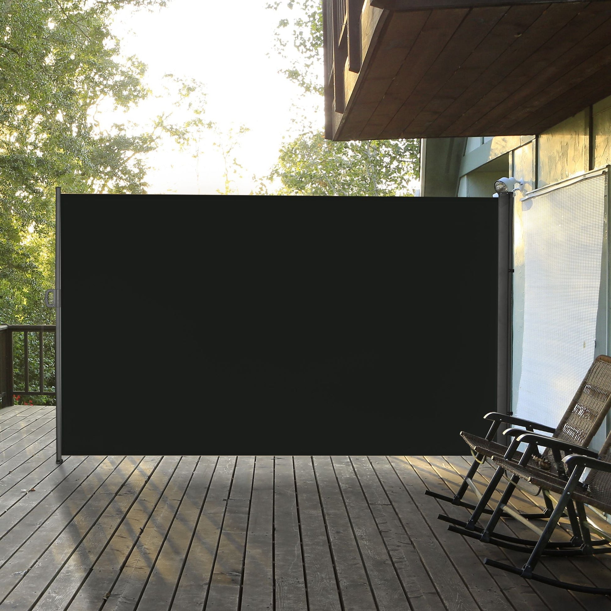 118" x 79" Retractable Side Awning Patio Outdoor Folding Privacy Screen with Resistance to UV Rays & Wind, Black