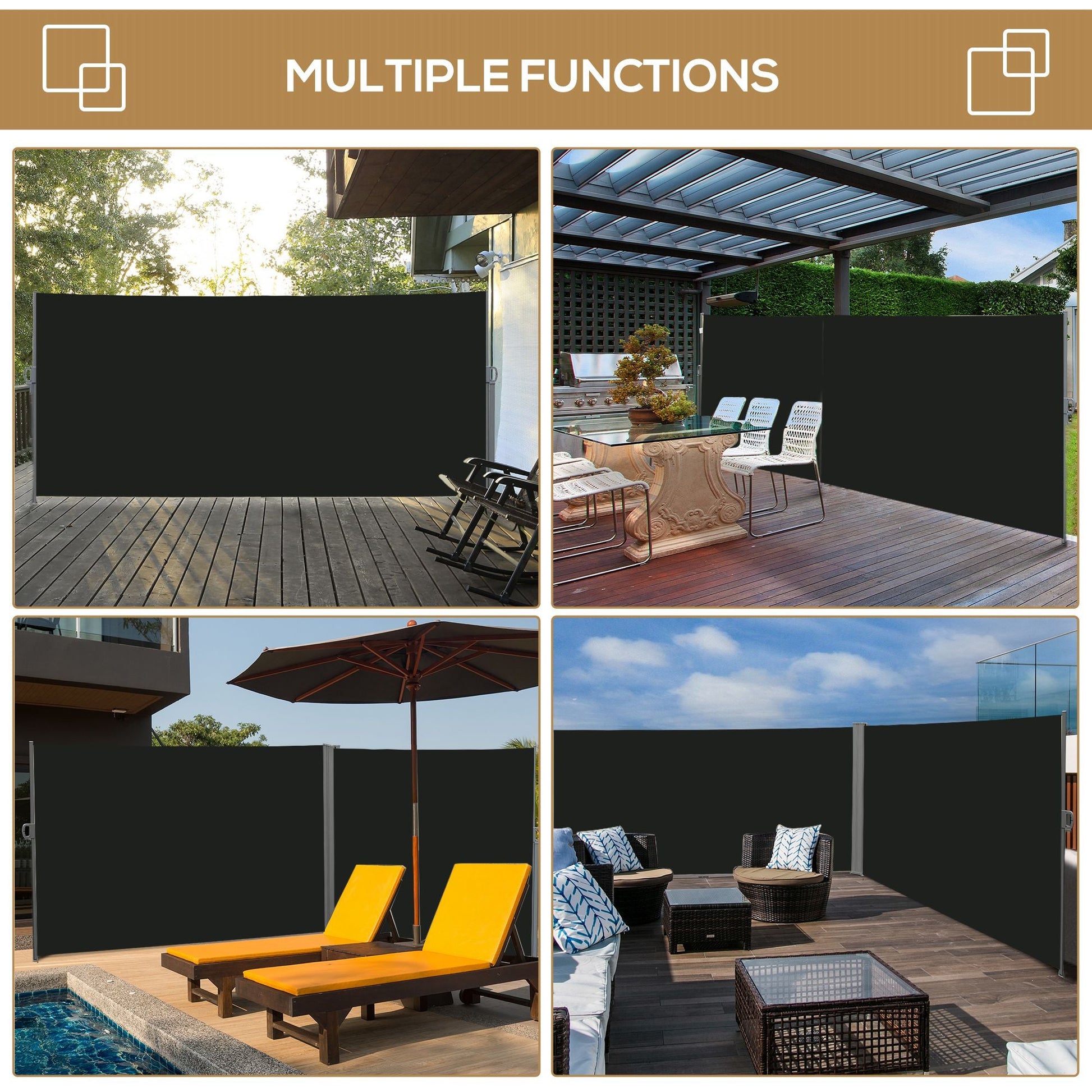 118" x 79" Retractable Side Awning Patio Outdoor Folding Privacy Screen with Resistance to UV Rays & Wind, Black