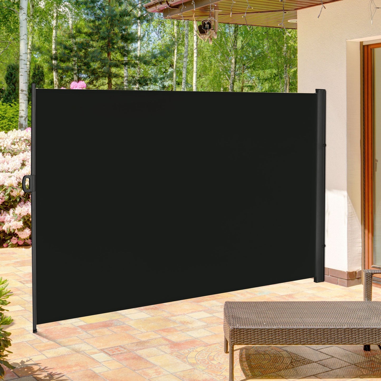 118" x 79" Retractable Side Awning Patio Outdoor Folding Privacy Screen with Resistance to UV Rays & Wind, Black