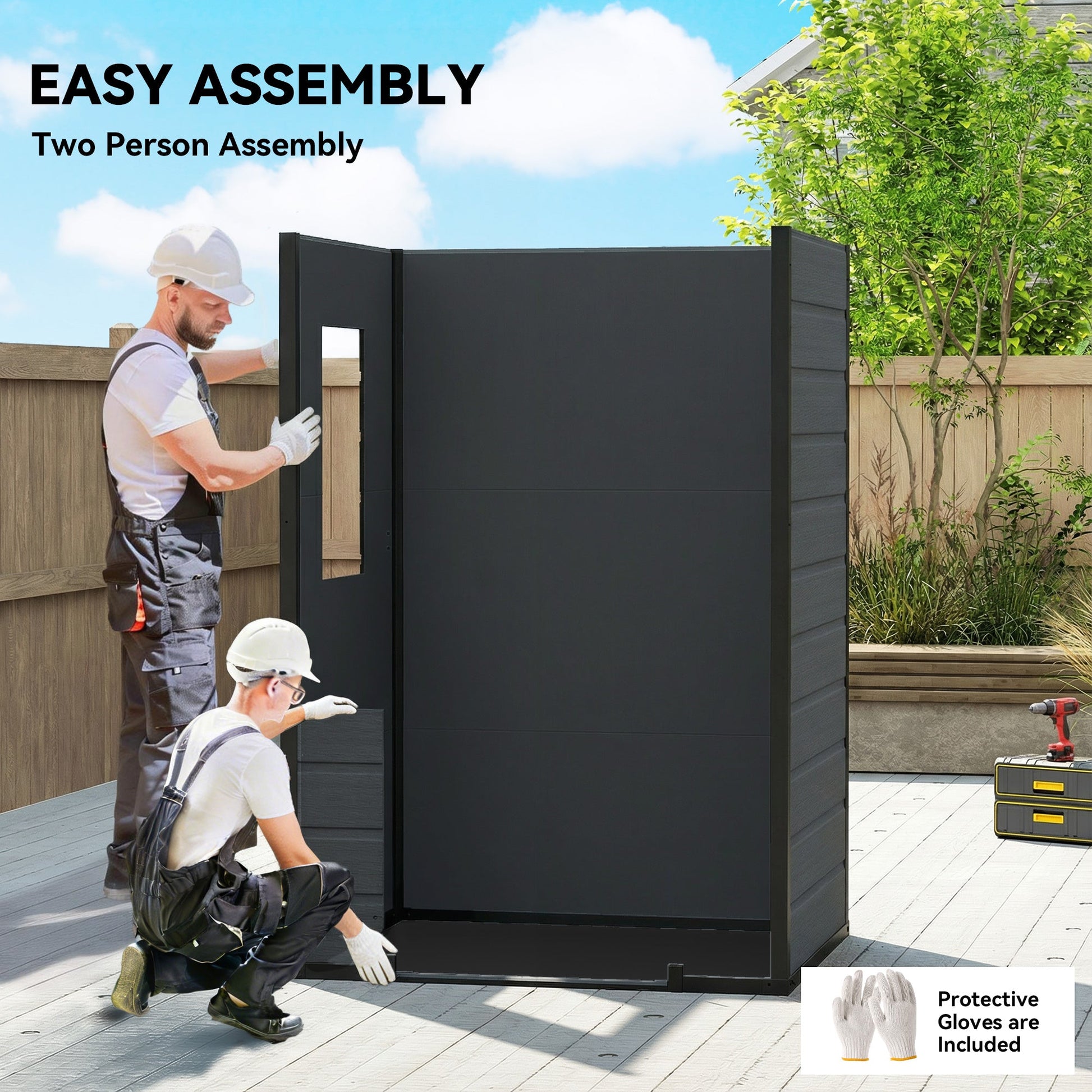 4' x 3' Plastic Garden Shed with Floor, Outdoor Storage Shed with Lockable Door, Window and Vent for Backyard, Patio, Garage, Lawn, Dark Grey