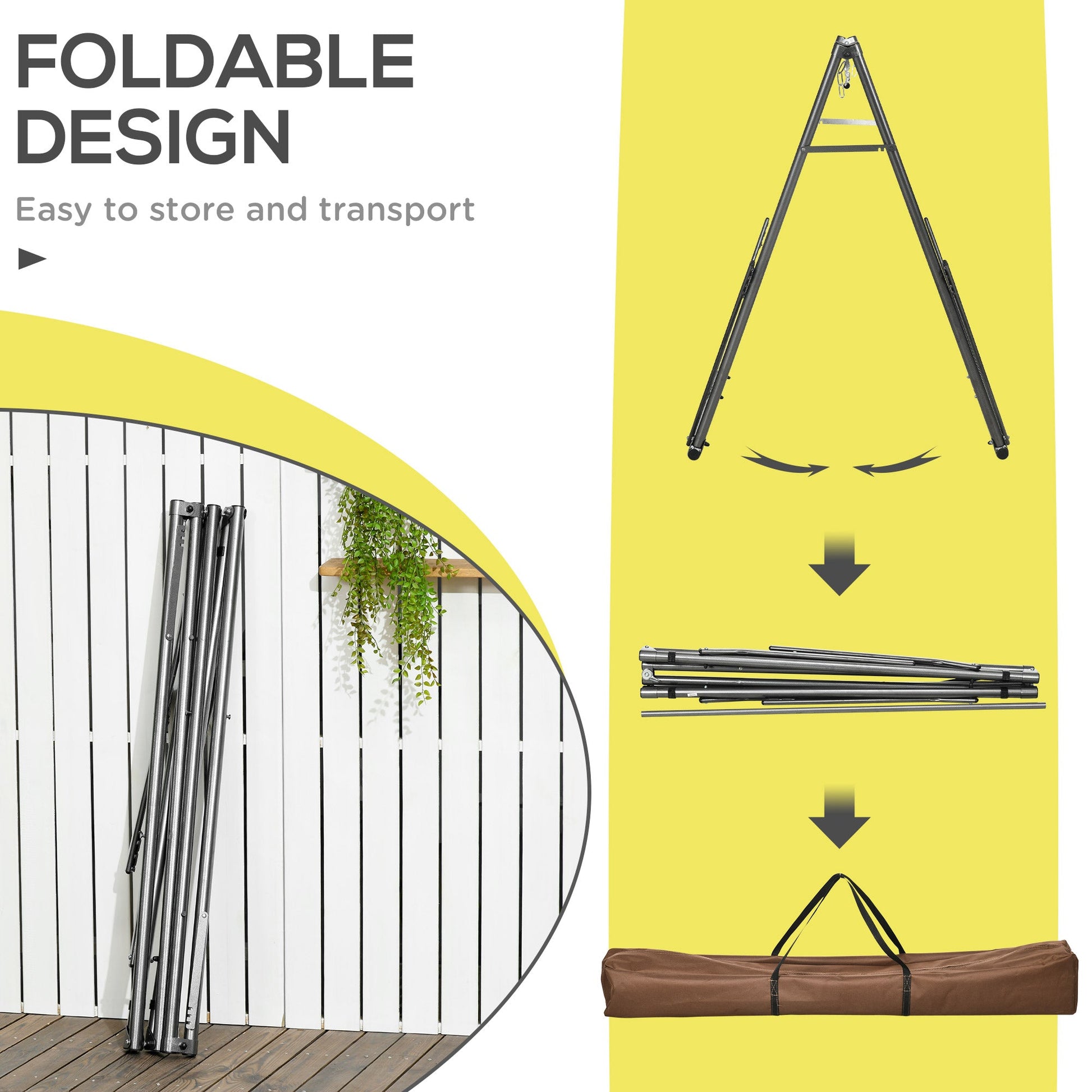 Foldable Hammock Stand Only, 2-in-1 Adjustable Portable Hammock Stand Clothes Drying Rack with Carrying Bag and Steel Frame for Indoor, Outdoor, Camping, Black