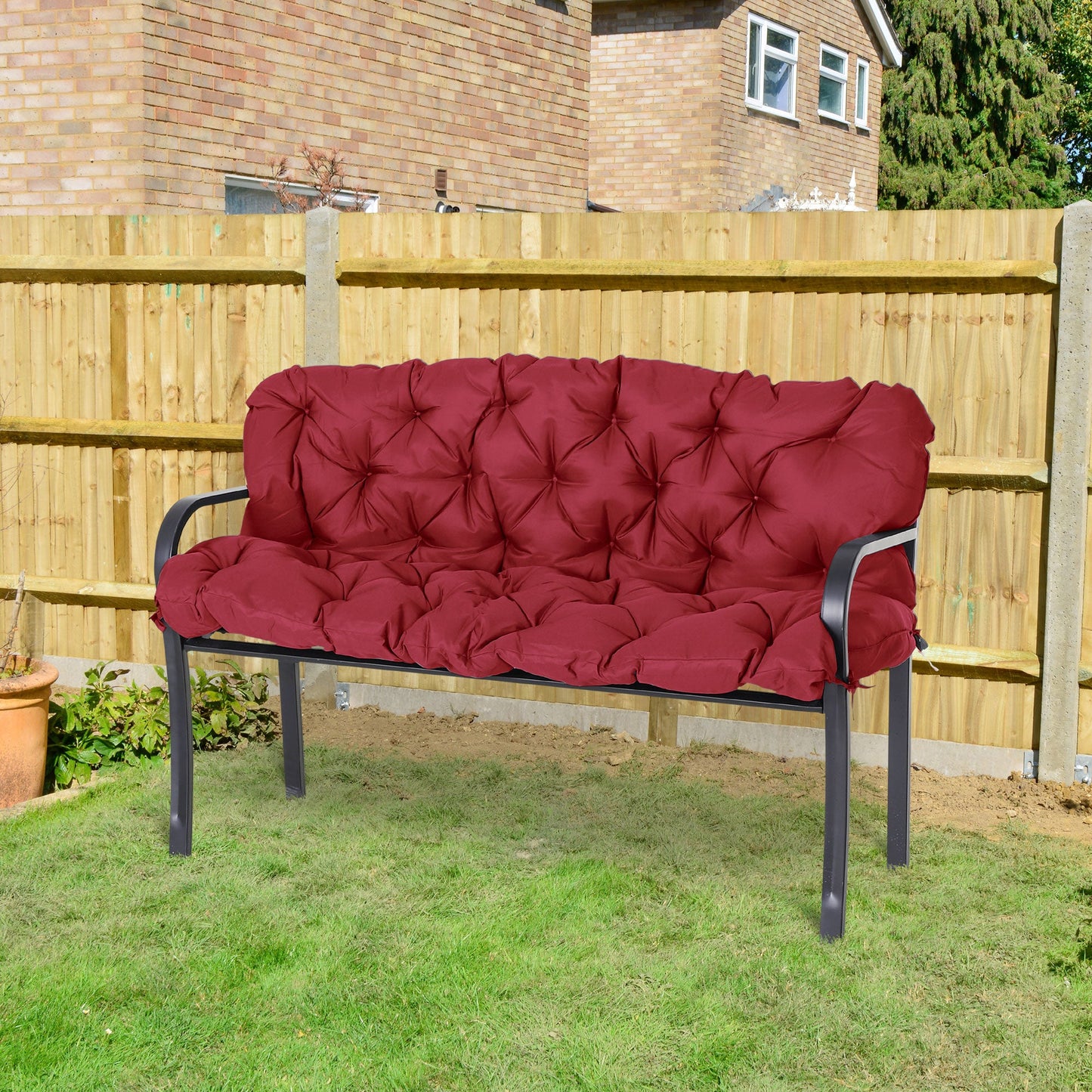 Porch Swing Cushion Garden Bench Cushion with Backrest, Non-Slip 3-Seater Thick Pad, Swing Chair Mat Replacement for Indoor and Outdoor, 59.1" x 38.6", Wine Red