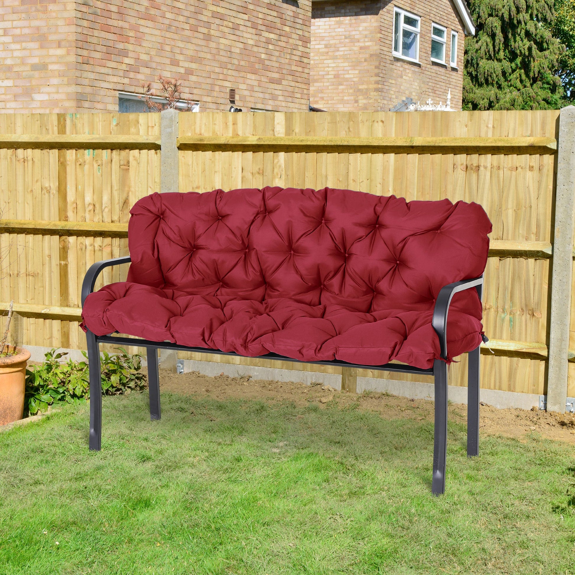 Porch Swing Cushion Garden Bench Cushion with Backrest, Non-Slip 3-Seater Thick Pad, Swing Chair Mat Replacement for Indoor and Outdoor, 59.1" x 38.6", Wine Red