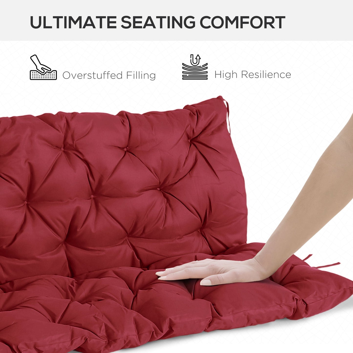 Porch Swing Cushion Garden Bench Cushion with Backrest, Non-Slip 3-Seater Thick Pad, Swing Chair Mat Replacement for Indoor and Outdoor, 59.1" x 38.6", Wine Red