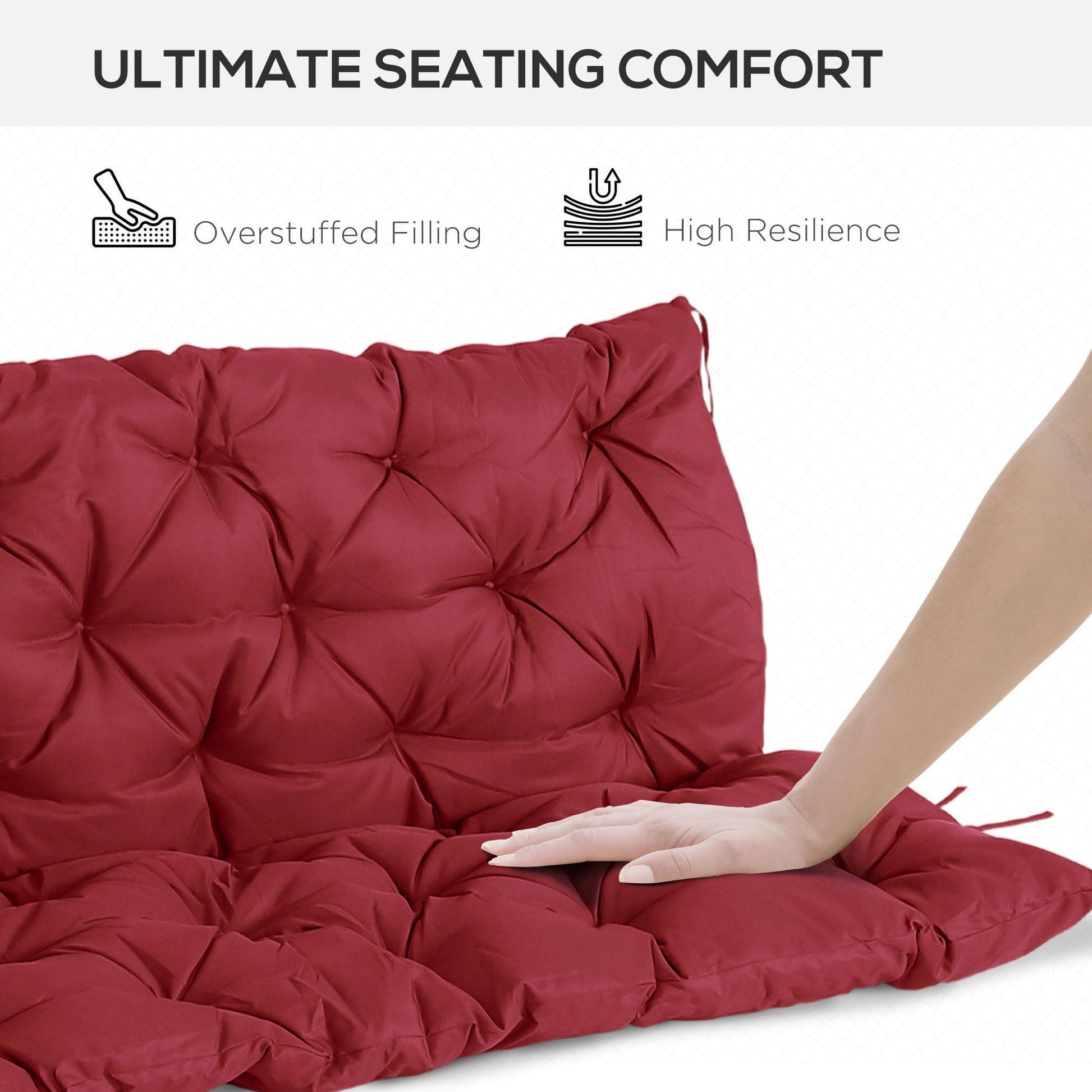 Porch Swing Cushion Garden Bench Cushion with Backrest, Non-Slip 3-Seater Thick Pad, Swing Chair Mat Replacement for Indoor and Outdoor, 59.1" x 38.6", Wine Red