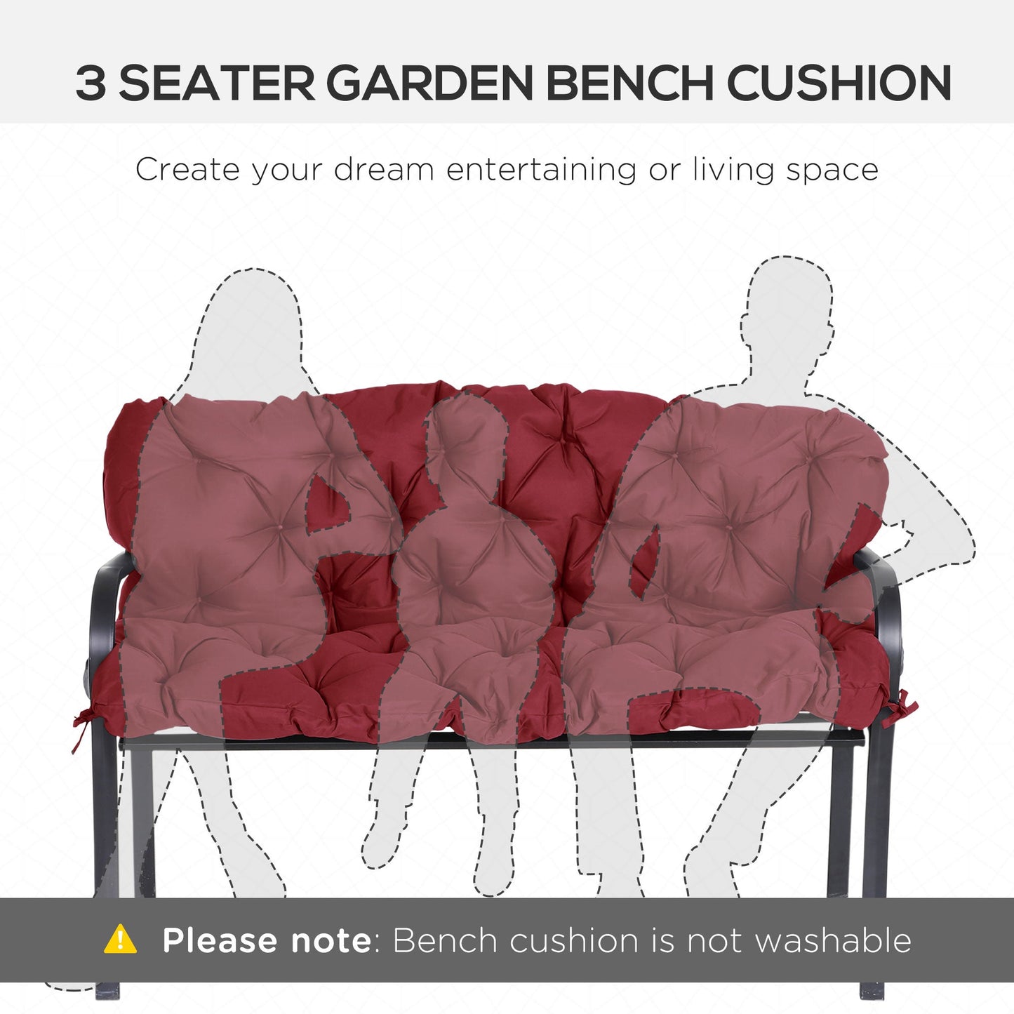 Porch Swing Cushion Garden Bench Cushion with Backrest, Non-Slip 3-Seater Thick Pad, Swing Chair Mat Replacement for Indoor and Outdoor, 59.1" x 38.6", Wine Red