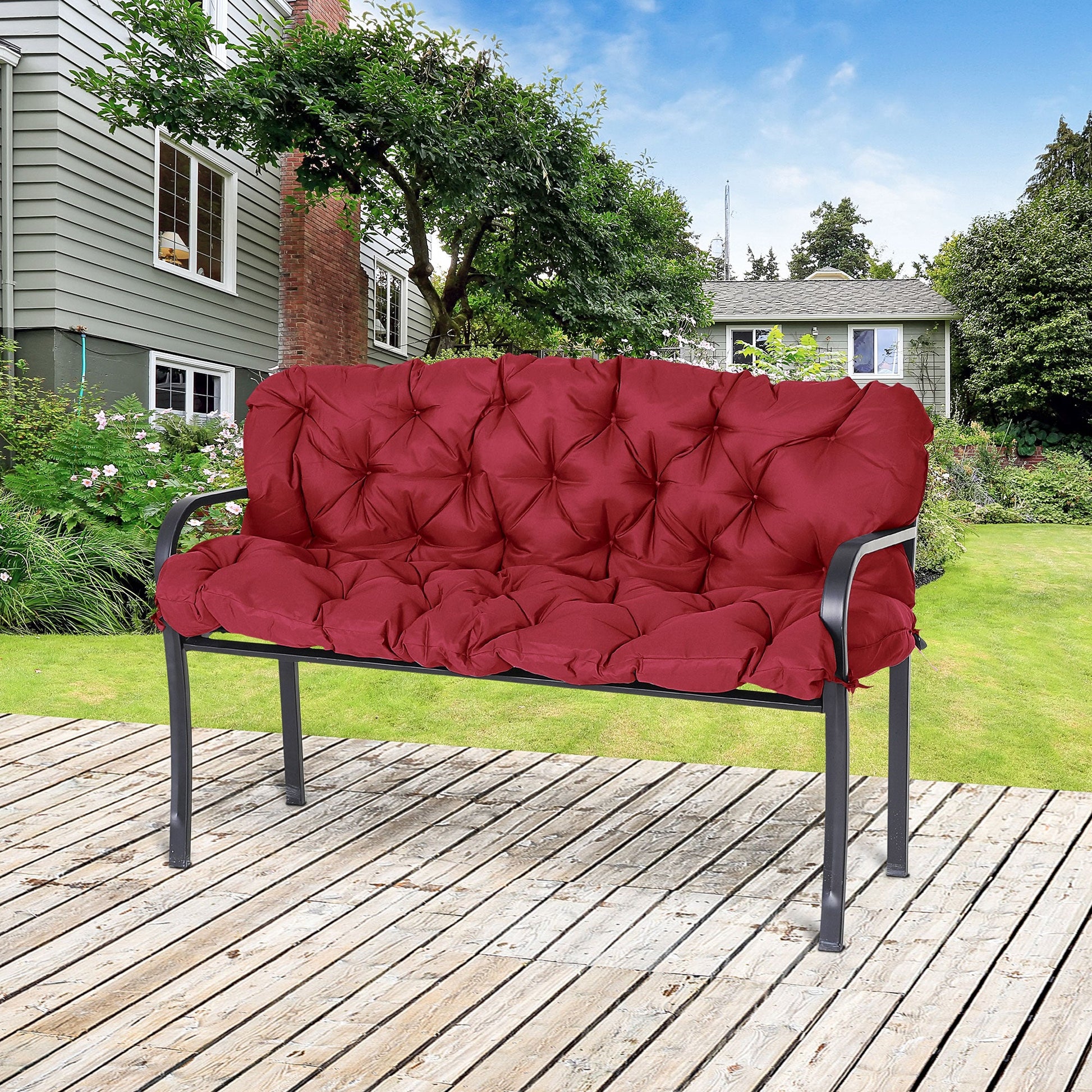 Porch Swing Cushion Garden Bench Cushion with Backrest, Non-Slip 3-Seater Thick Pad, Swing Chair Mat Replacement for Indoor and Outdoor, 59.1" x 38.6", Wine Red