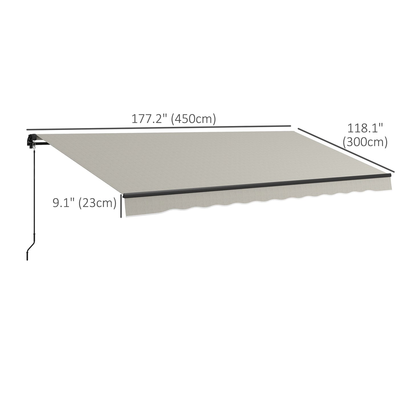  15' x 10' Retractable Awning, Patio Awning Sunshade Shelter with Manual Crank Handle, 280gsm UV Resistant Fabric and Aluminum Frame, for Balcony, Yard, Light Grey