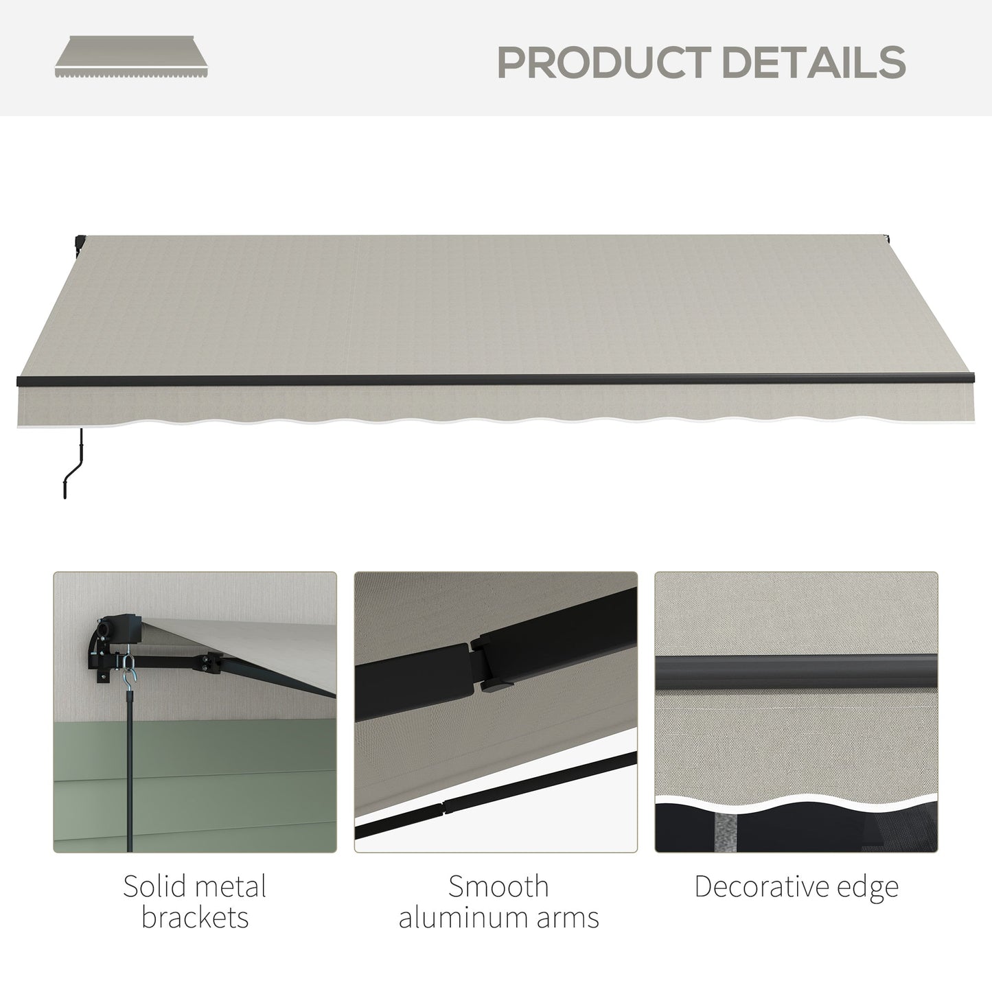  15' x 10' Retractable Awning, Patio Awning Sunshade Shelter with Manual Crank Handle, 280gsm UV Resistant Fabric and Aluminum Frame, for Balcony, Yard, Light Grey
