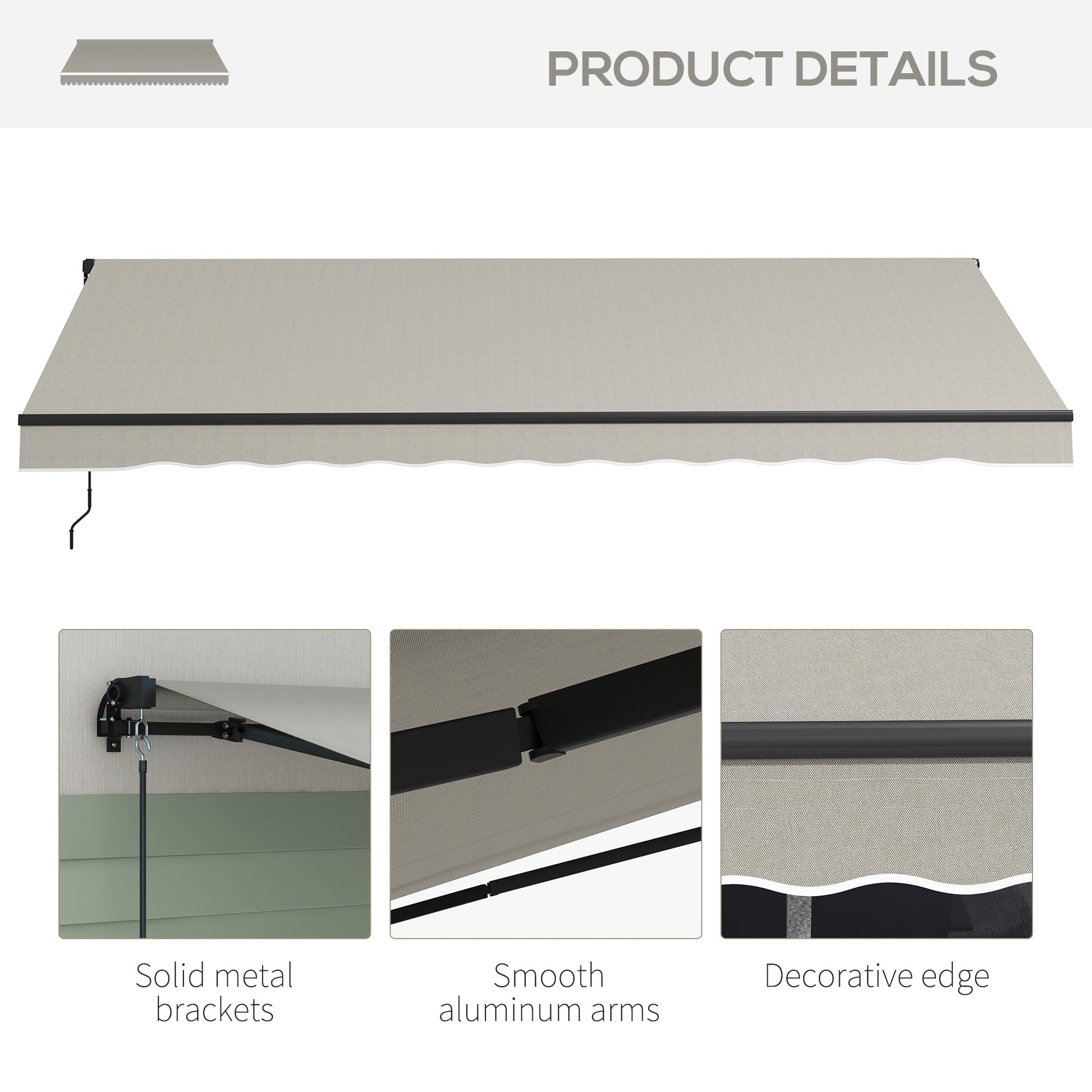  15' x 10' Retractable Awning, Patio Awning Sunshade Shelter with Manual Crank Handle, 280gsm UV Resistant Fabric and Aluminum Frame, for Balcony, Yard, Light Grey