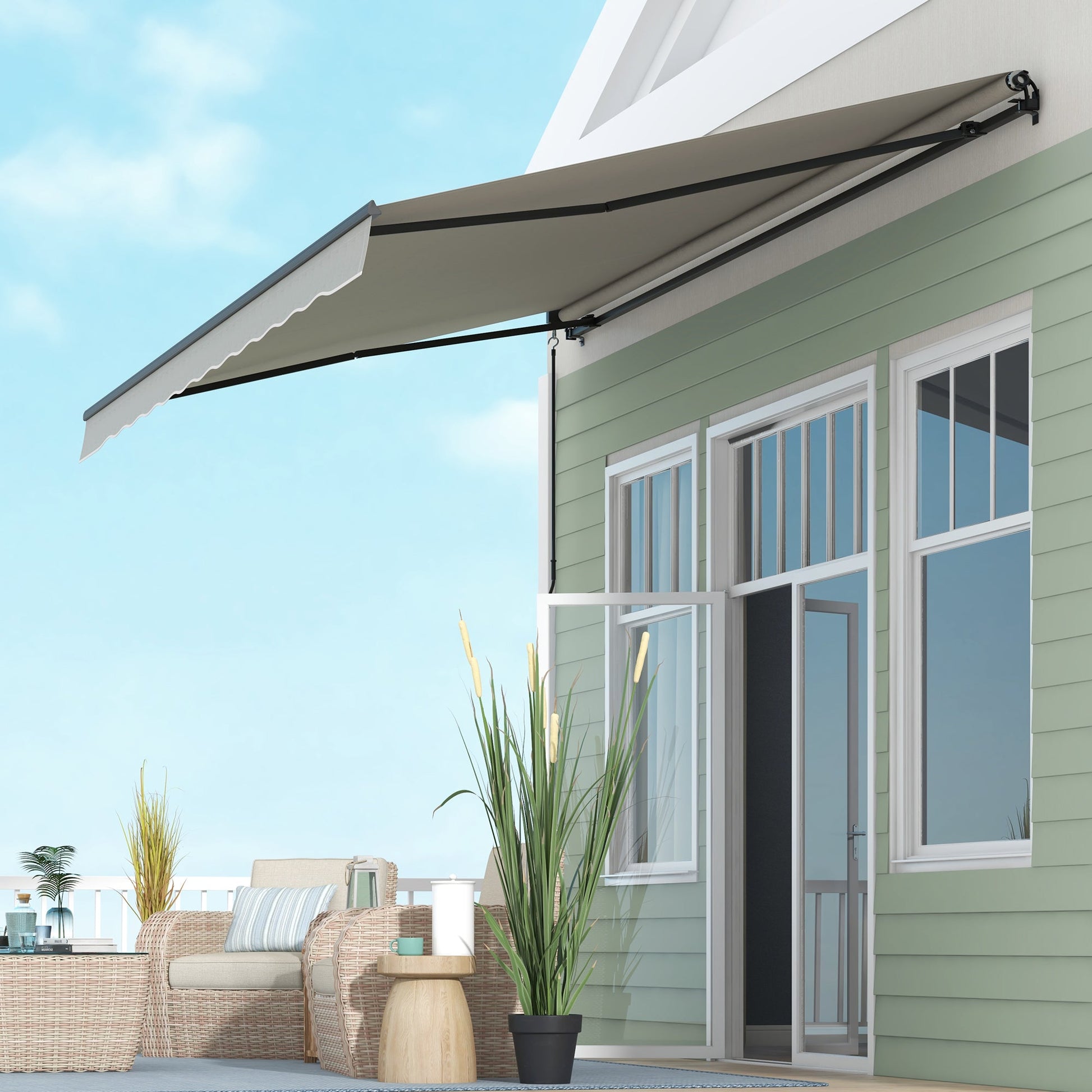  15' x 10' Retractable Awning, Patio Awning Sunshade Shelter with Manual Crank Handle, 280gsm UV Resistant Fabric and Aluminum Frame, for Balcony, Yard, Light Grey