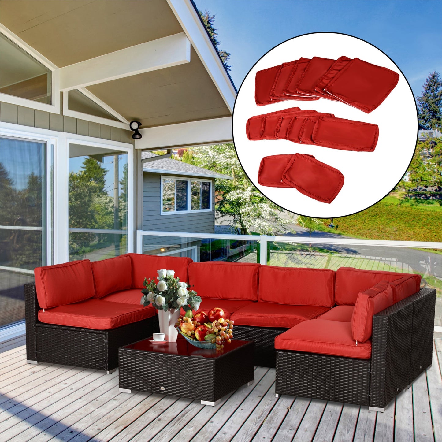 14Pcs Outdoor Cushion Covers, Patio Cushion Covers Replacement for Rattan Sofa Set - No Cushion Included, Red