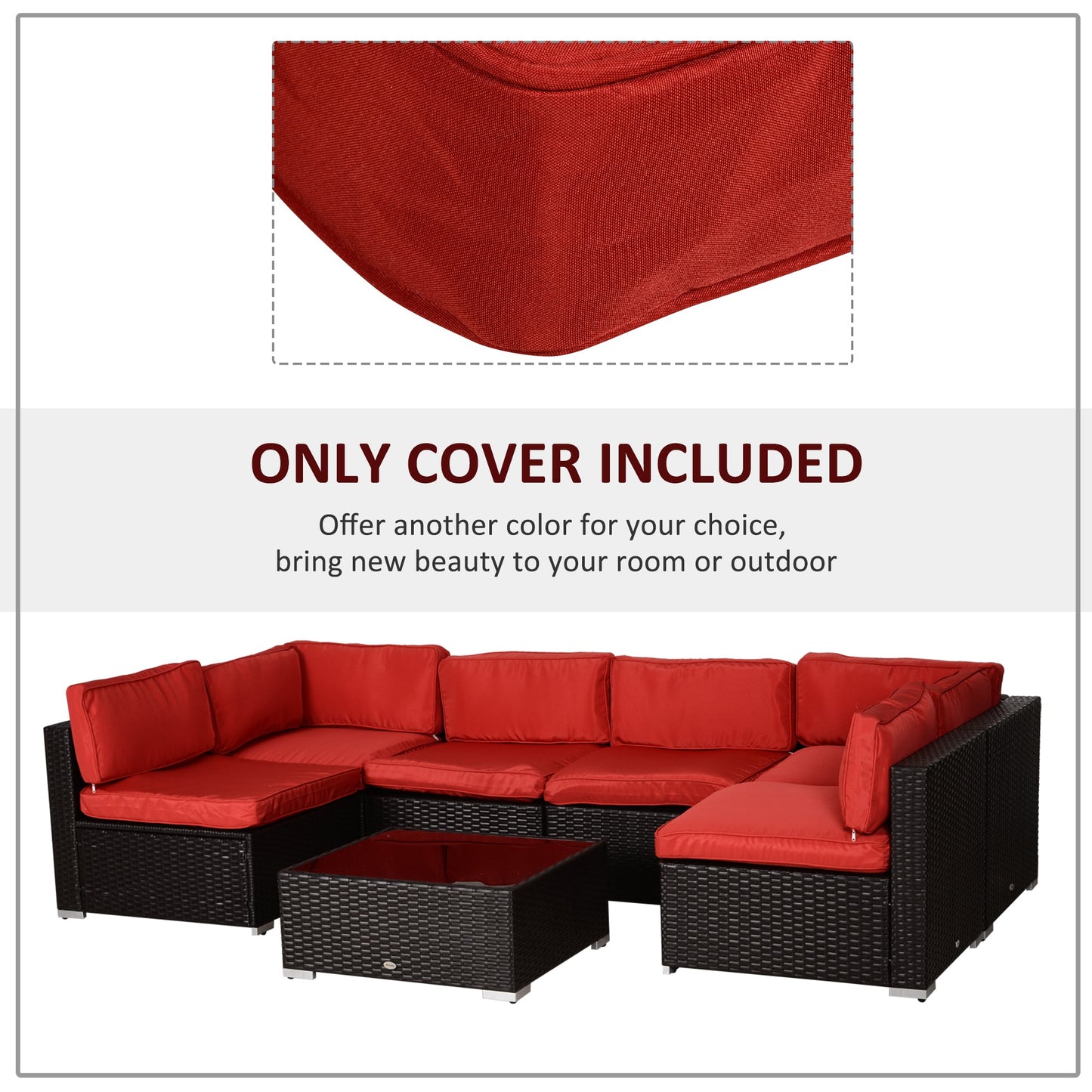 14Pcs Outdoor Cushion Covers, Patio Cushion Covers Replacement for Rattan Sofa Set - No Cushion Included, Red