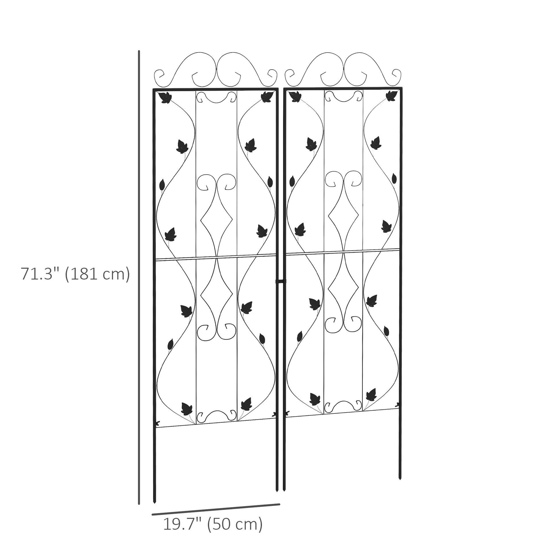 2 Pcs Garden Trellis for Climbing Plants, 71 x 20 in Outdoor Metal Trellis Plant Support Leaves and Curved Lines Trellises for Patio, Lawn, Backyard