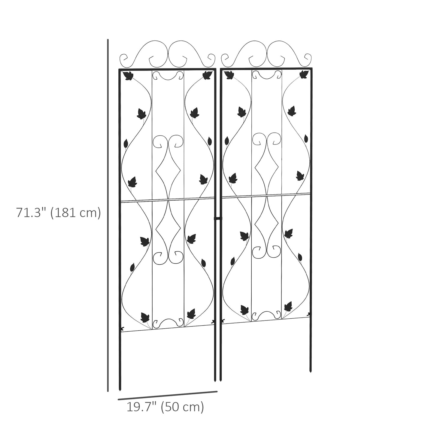 2 Pcs Garden Trellis for Climbing Plants, 71 x 20 in Outdoor Metal Trellis Plant Support Leaves and Curved Lines Trellises for Patio, Lawn, Backyard