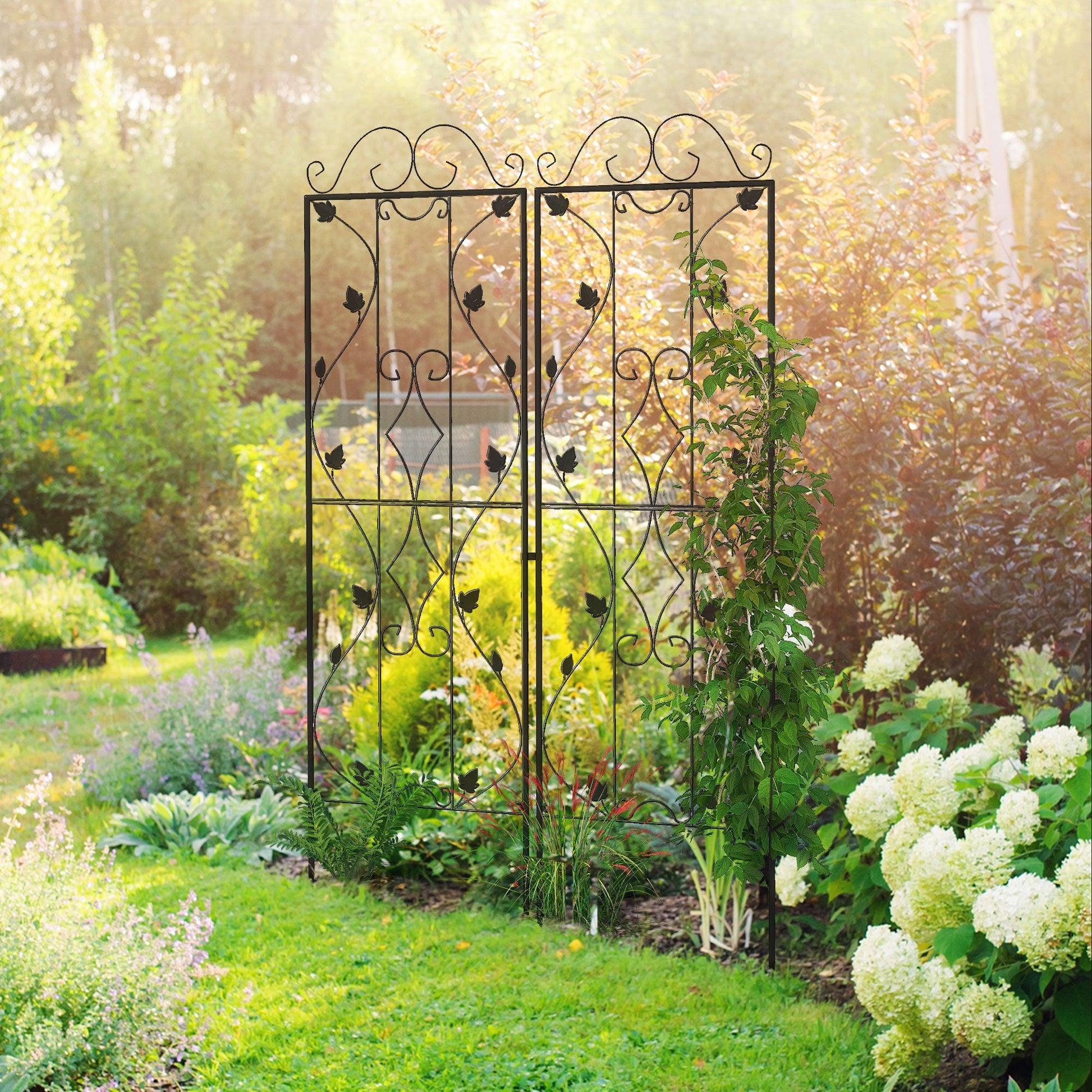 2 Pcs Garden Trellis for Climbing Plants, 71 x 20 in Outdoor Metal Trellis Plant Support Leaves and Curved Lines Trellises for Patio, Lawn, Backyard